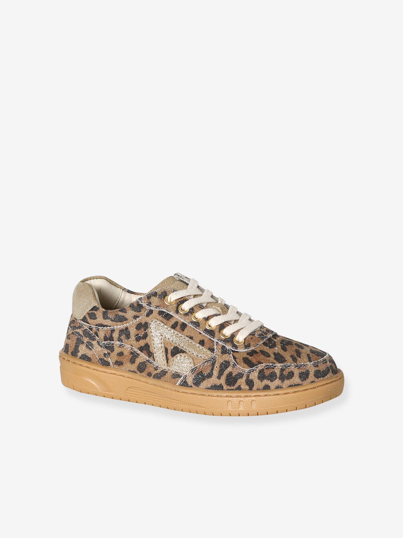 Meisjessneakers van leer met veters beige