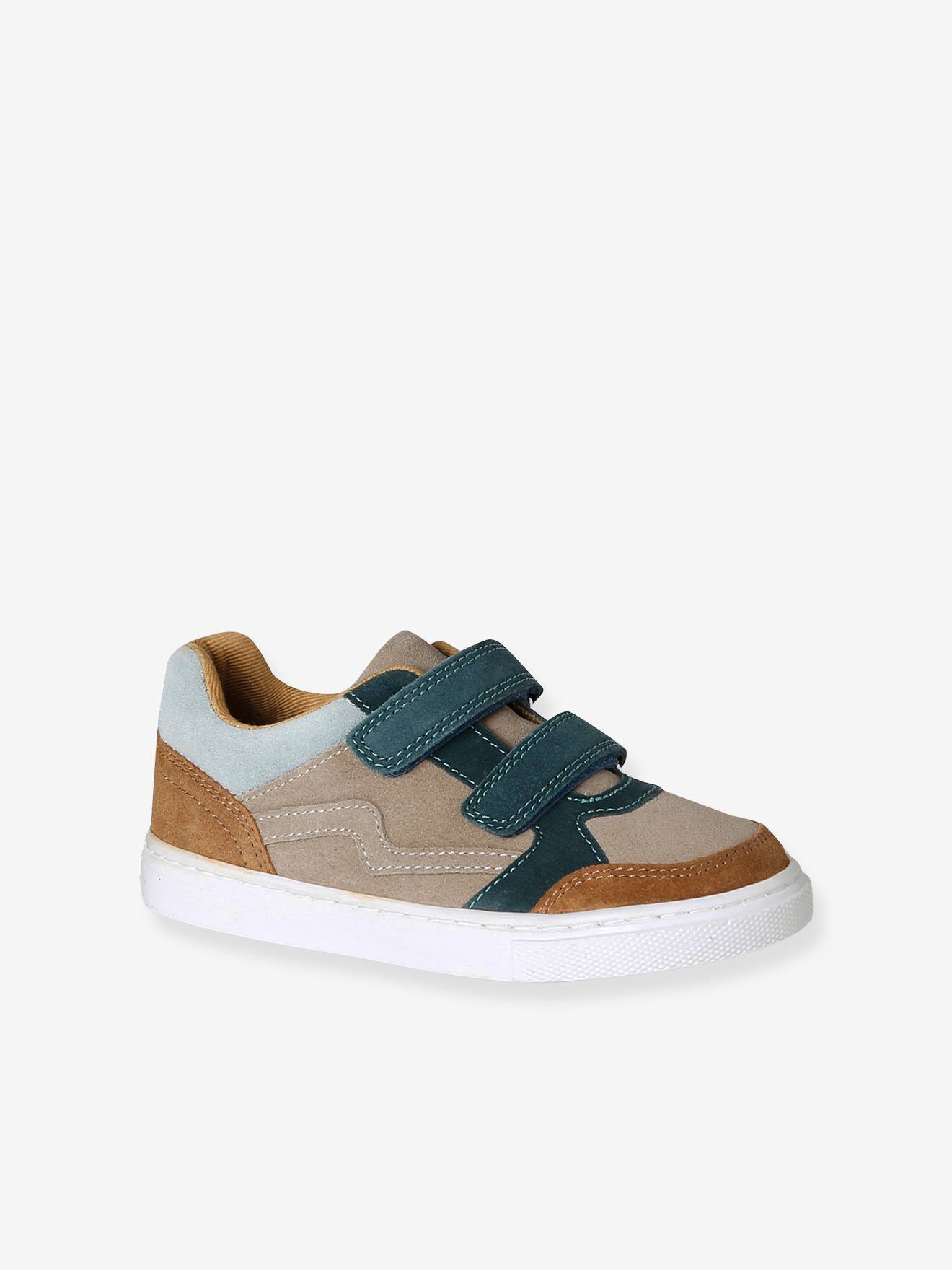 Leren jongenssneakers met klittenband veel bruin