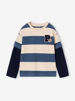 Jongens-T-shirt, poloshirt, souspull-T-shirt-Gestreept T-shirt met dubbele mouweffect