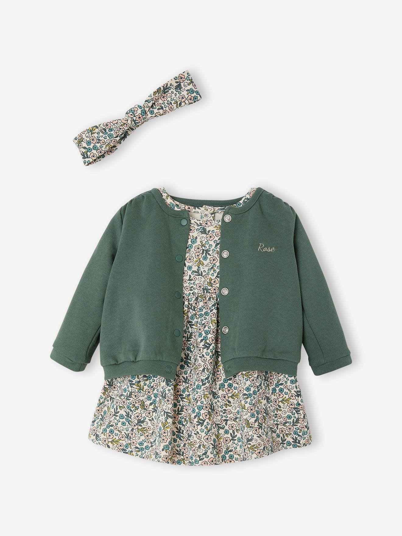 3-delig set jurk +vestje + haarband groen