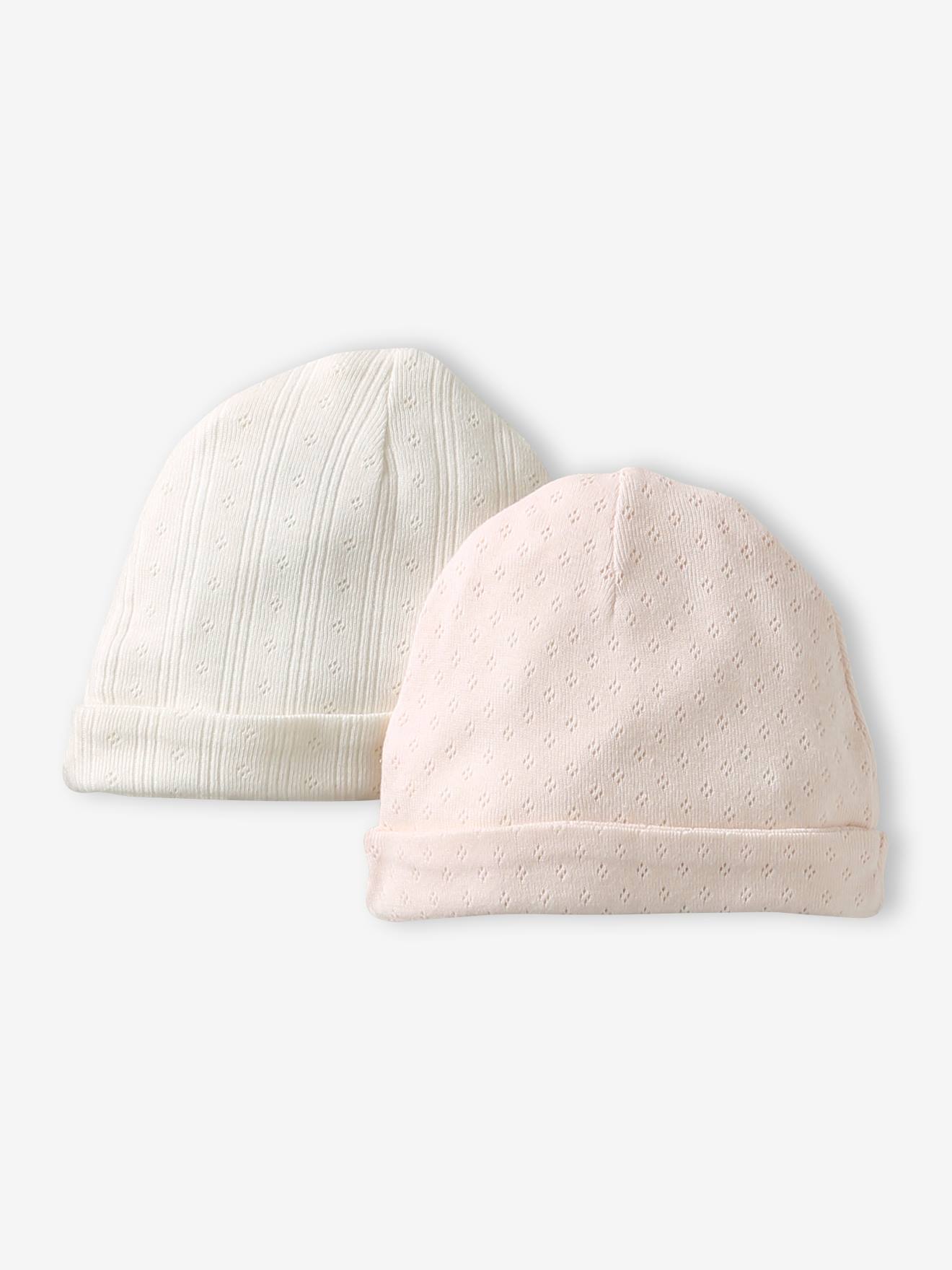 Set van 2 babymutsjes van katoen lichtroze