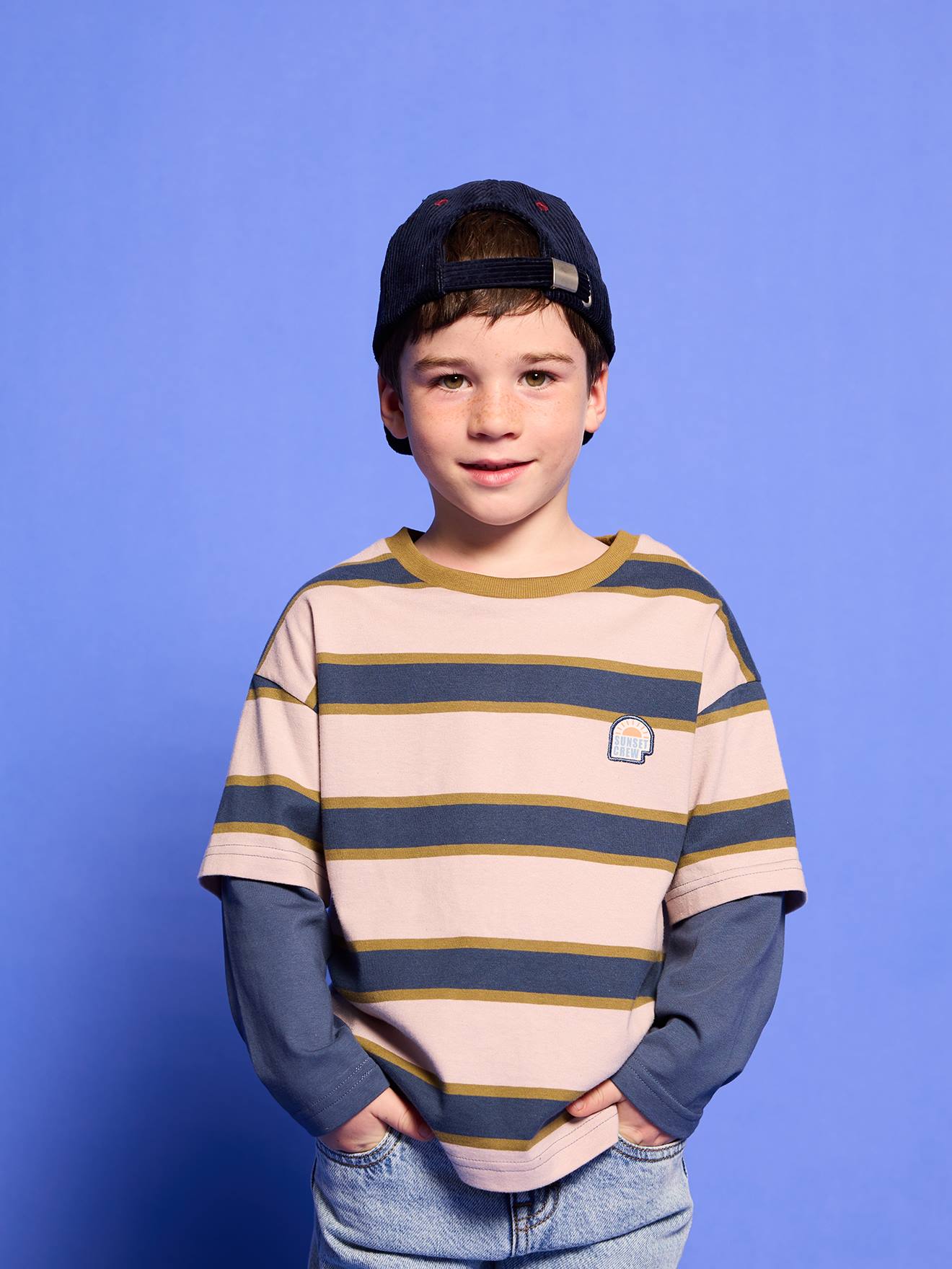 Gestreept T-shirt met dubbellook middenblauw