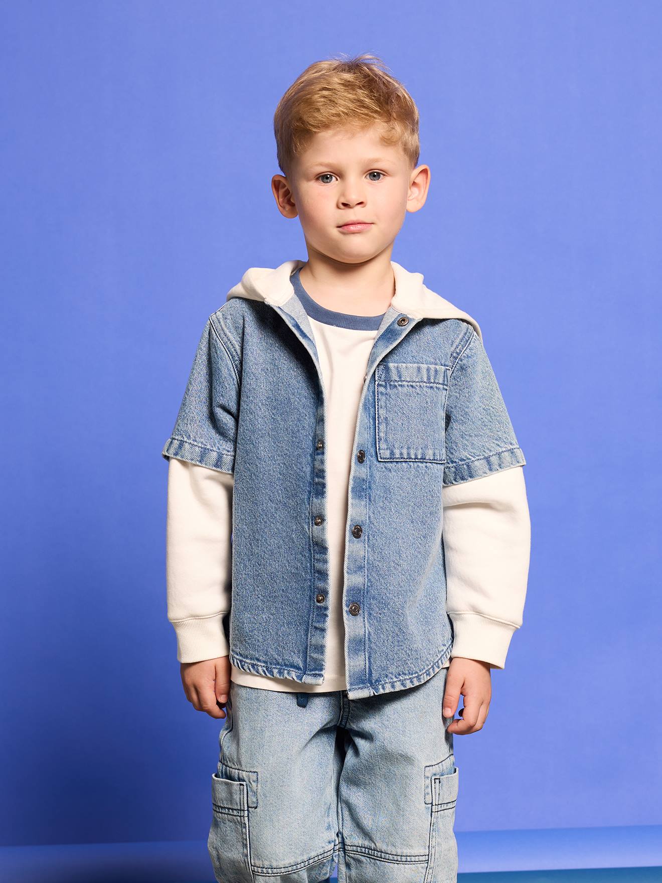 Hemd met gelaagd effect en sweater met capuchon voor jongens double stone