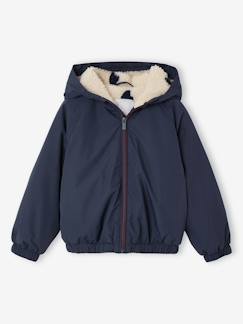 Meisje-Winddichte jas met capuchon voor meisjes, gevoerd met sherpa