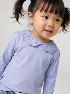 Baby-Baby T-shirt met geborduurde kraag en lange mouwen
