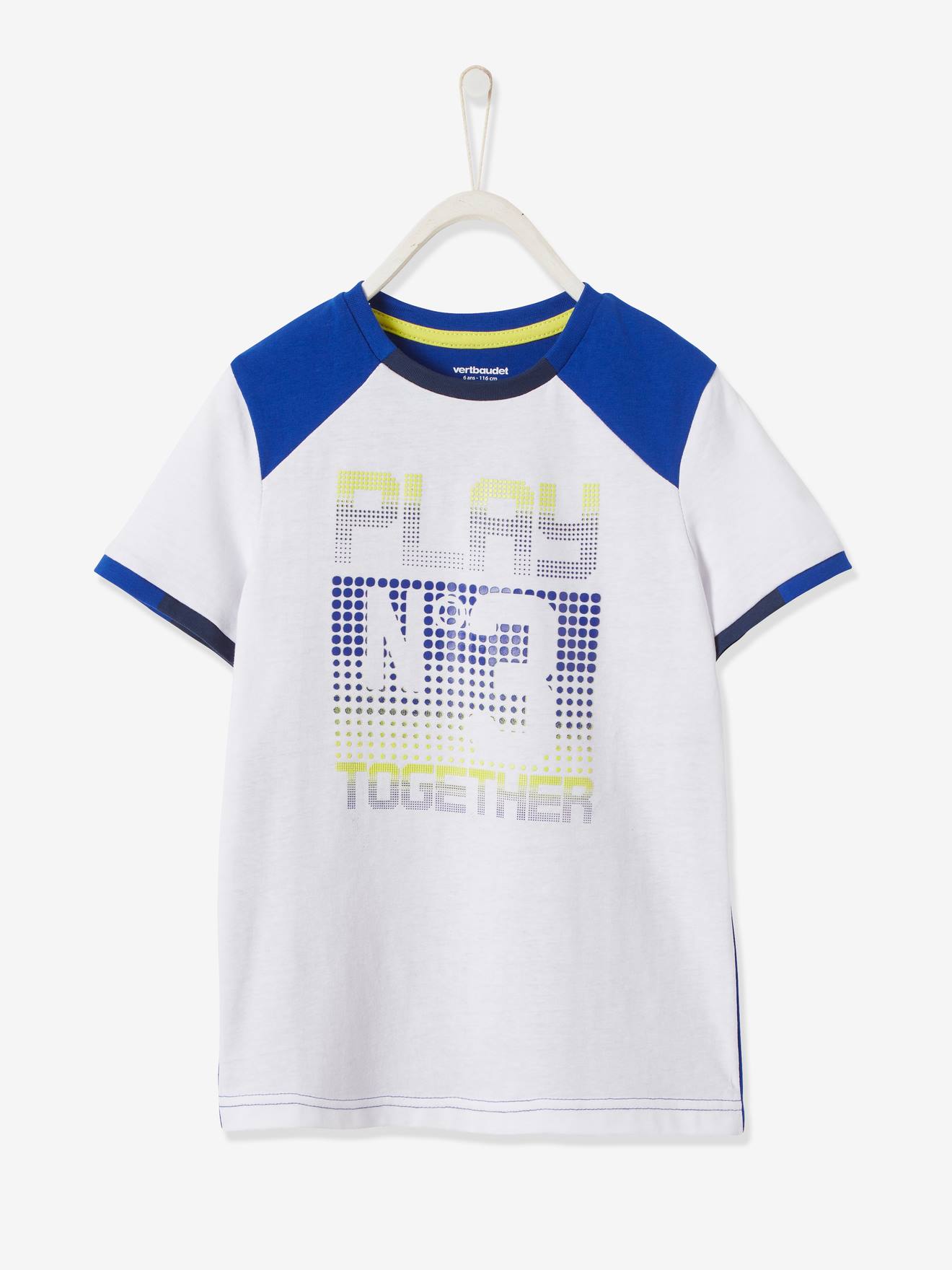 Tweekleurig sport T-shirt voor jongens van technisch materiaal met pixeleffect wit