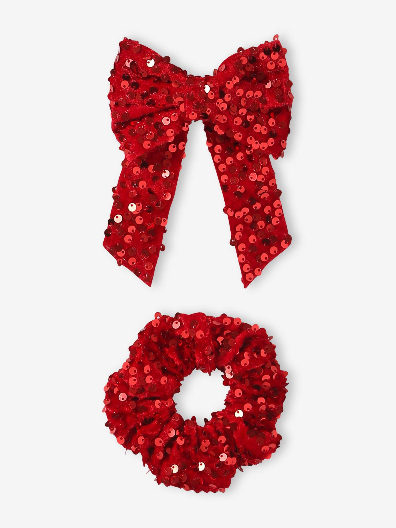 Haarspeld en scrunchie met pailletten rood