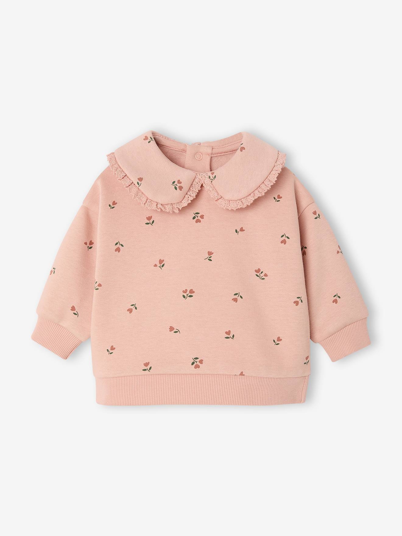 Babysweater met Peter Pan-kraag roze (poederkleur)