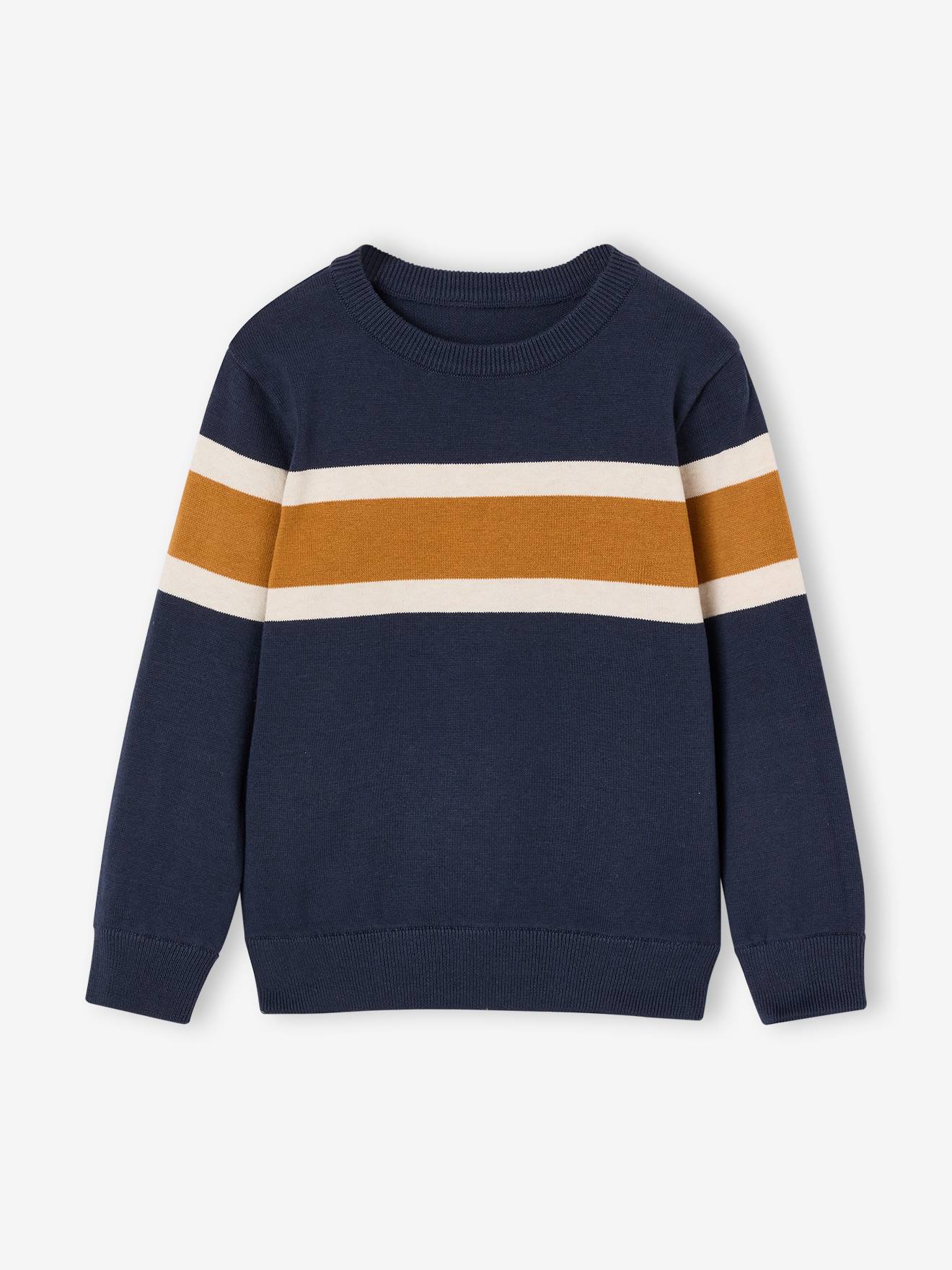 Gestreepte jongenstrui met ronde hals marineblauw