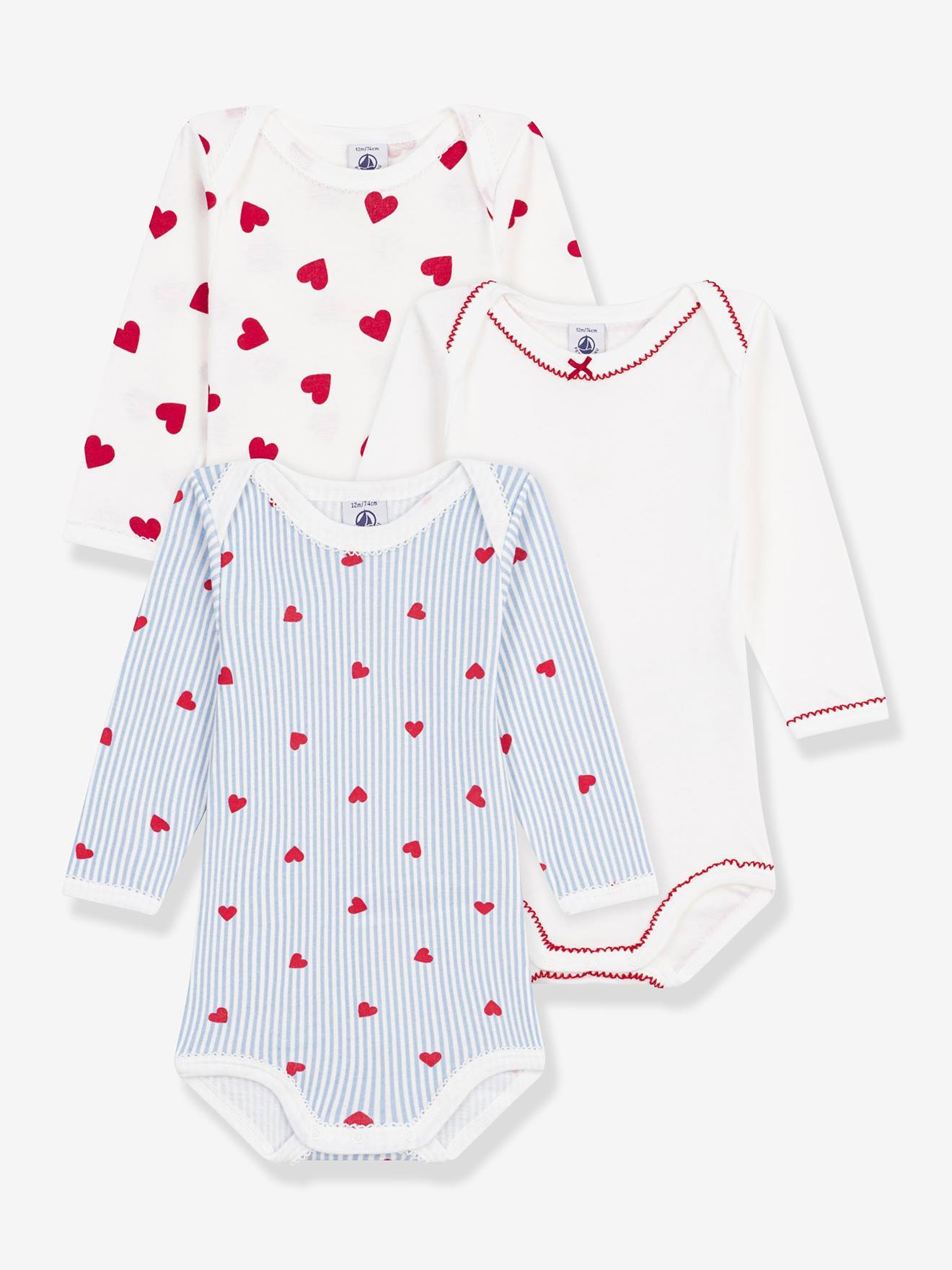 Set van 3 rompertjes PETIT BATEAU wit