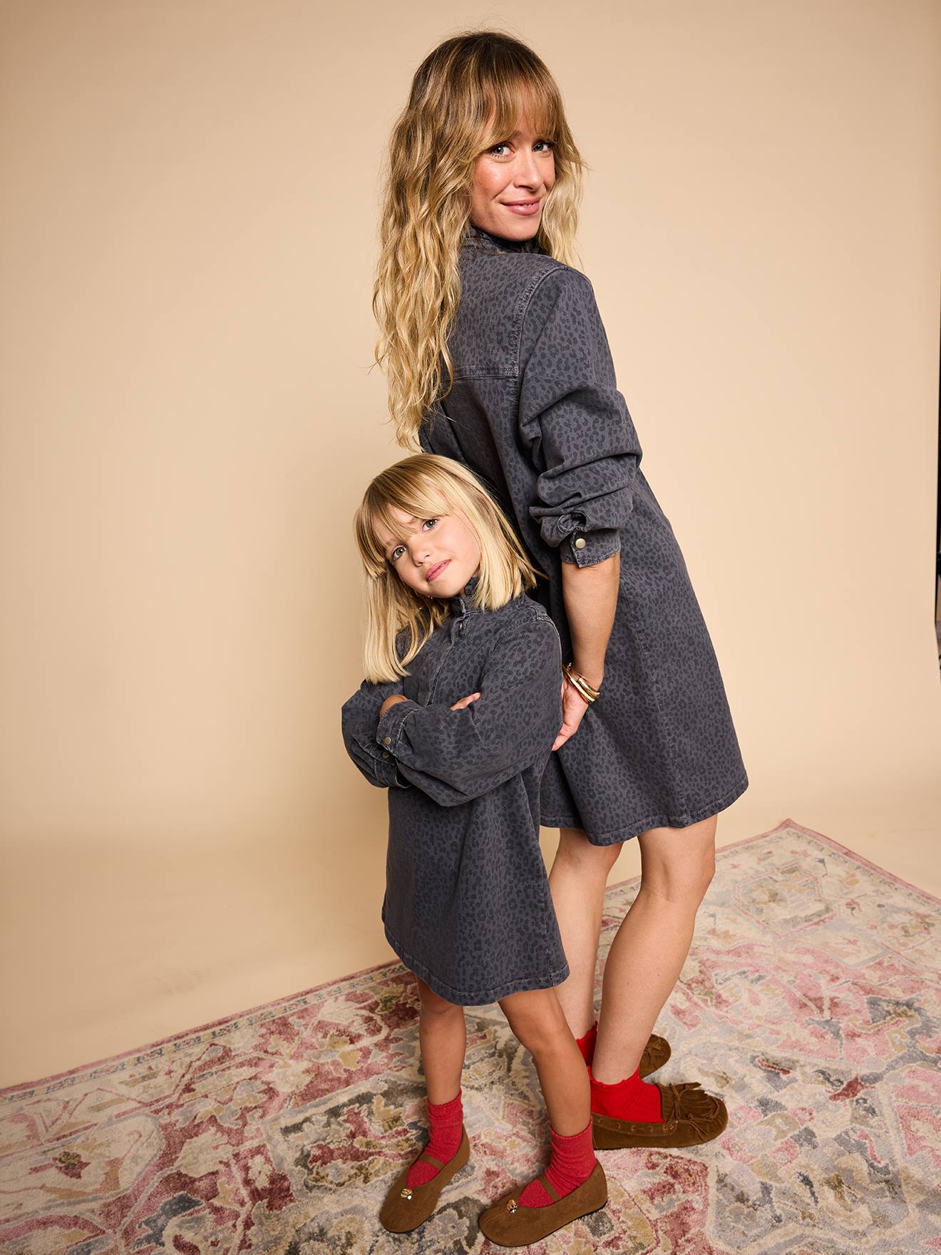 Jurk met luipaardprint meisje denimgrijs