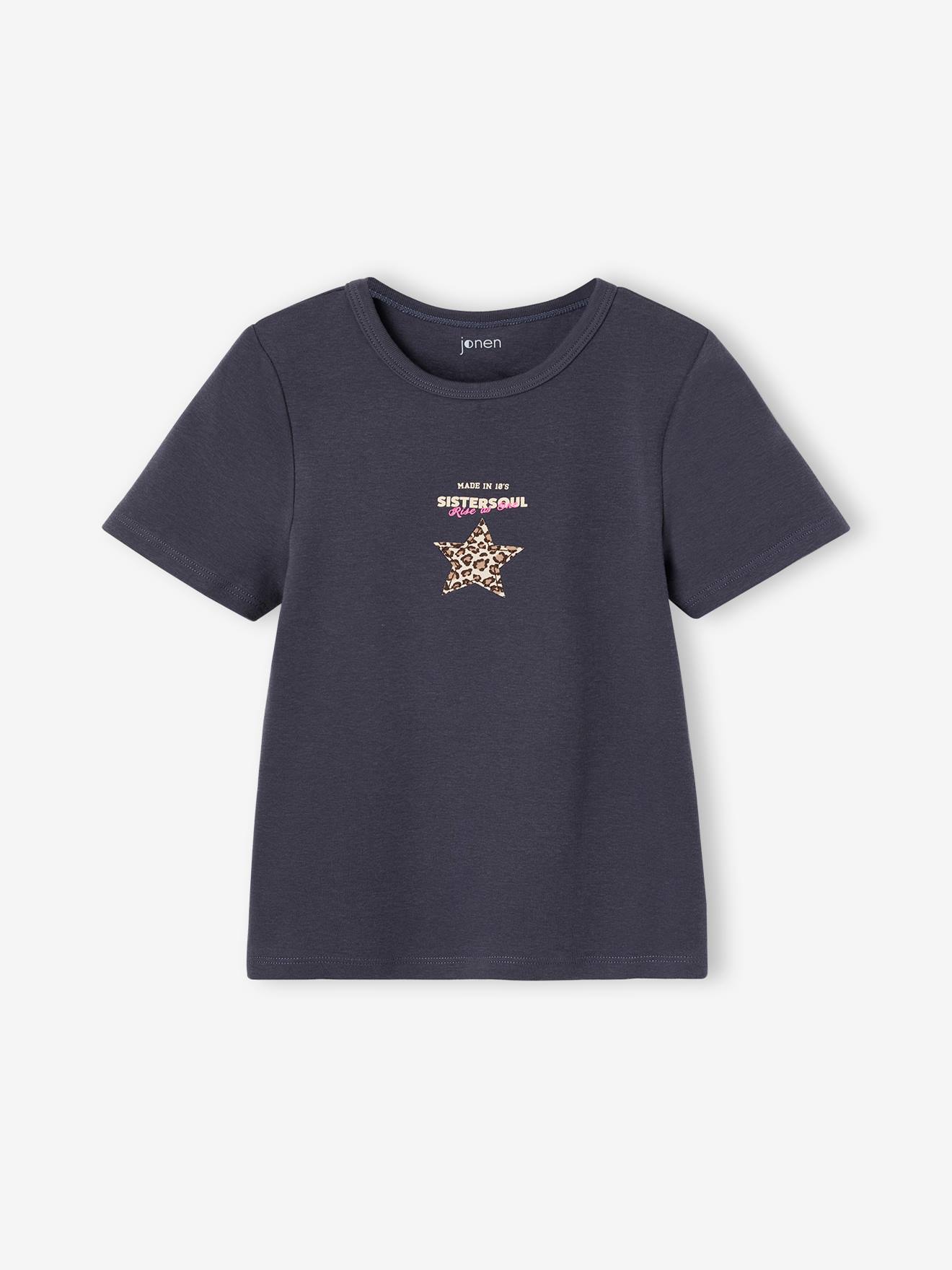 Kort cropped T-shirt met sterren inktblauw
