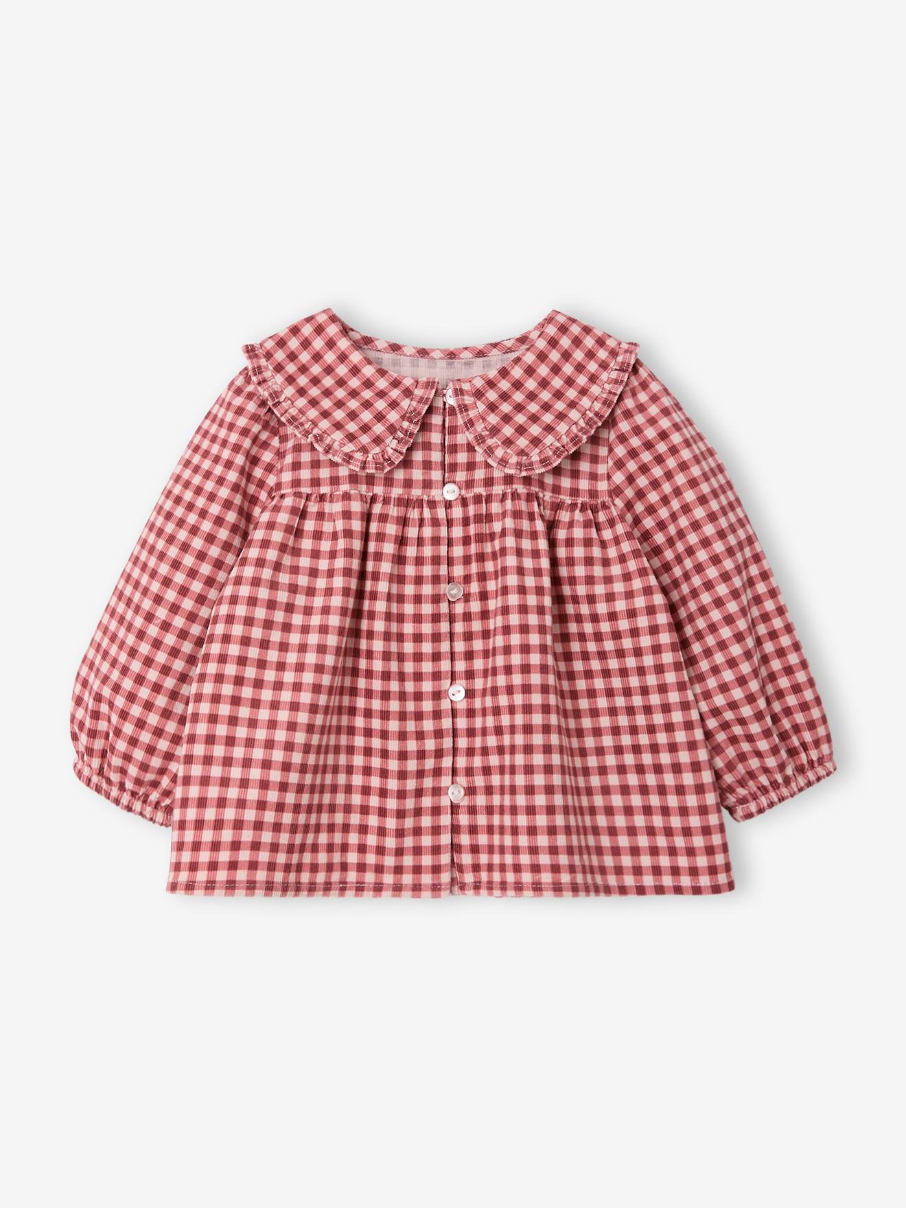 Bedrukte babyblouse in fluweel / velours rozen
