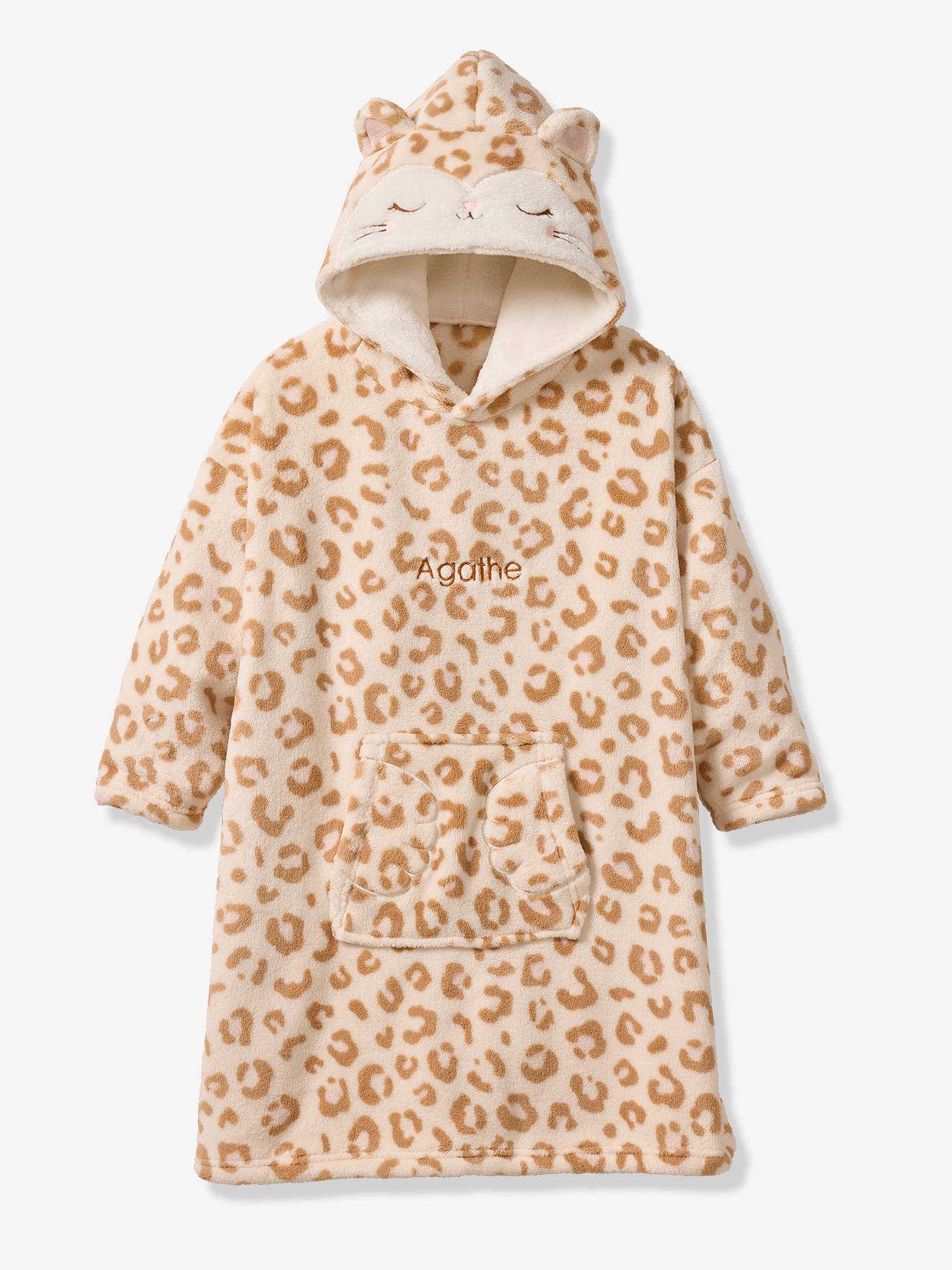 Fleece dekenponcho voor meisjes ecru