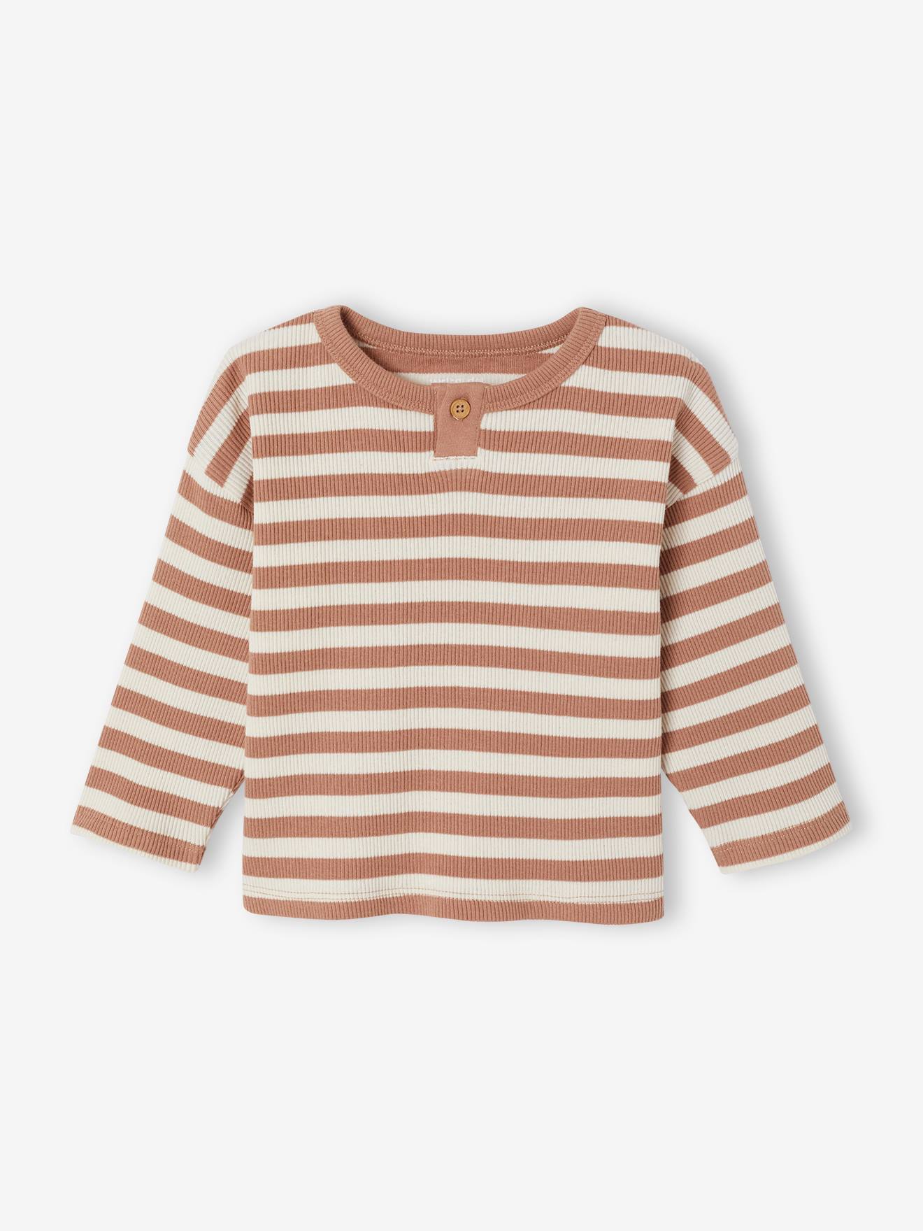 Gestreept babyshirt met lange mouwen cappuccino