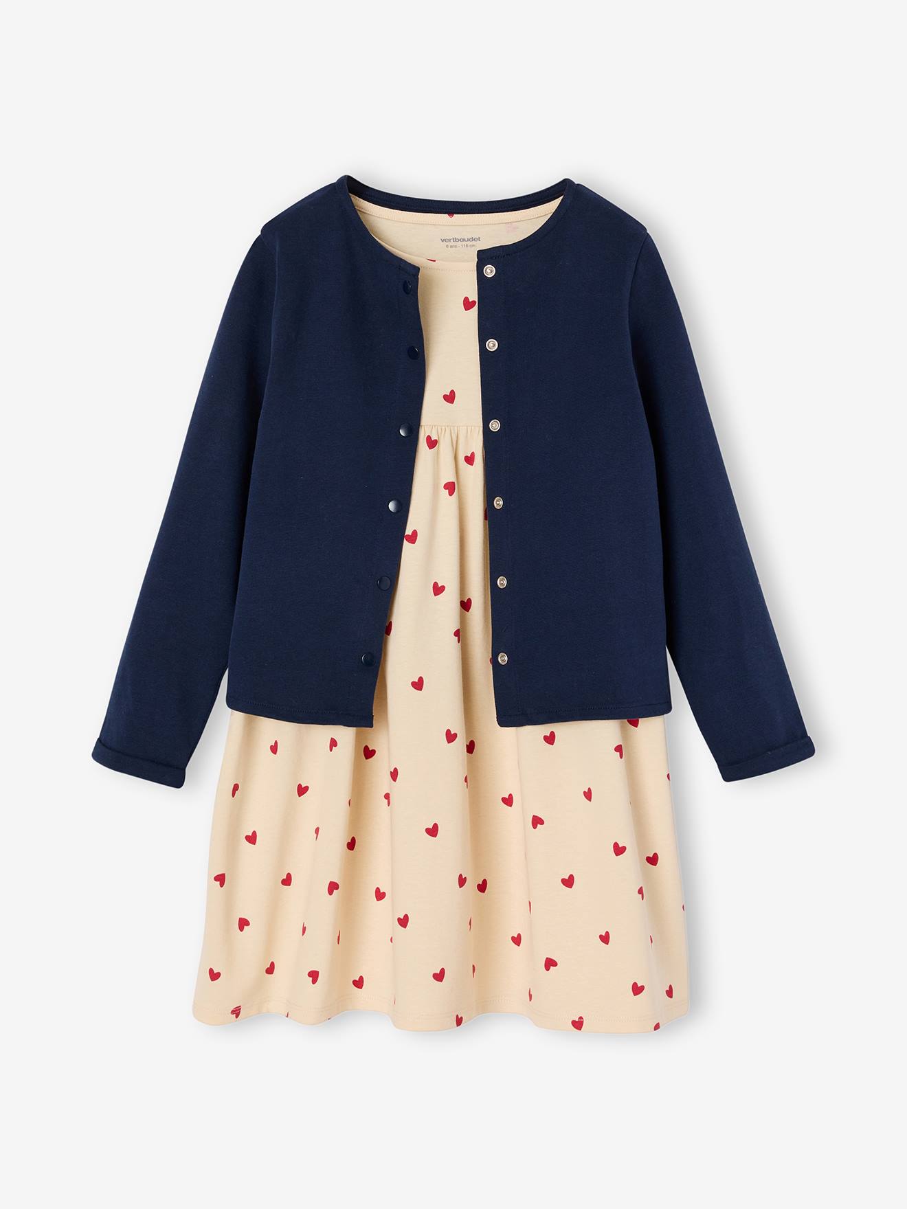 Set met vest en bloemenjurk meisje marineblauw
