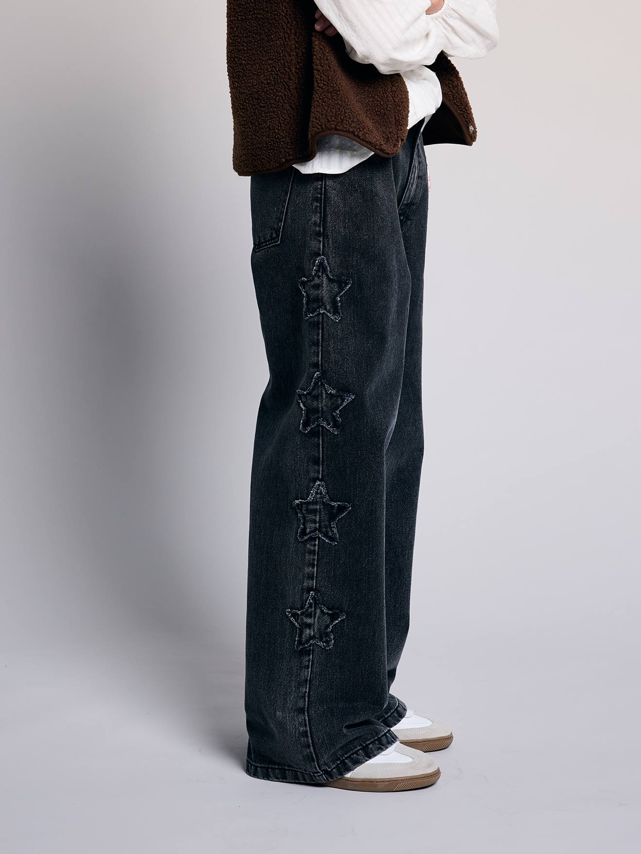 Wijde meisjesjeans denimgrijs