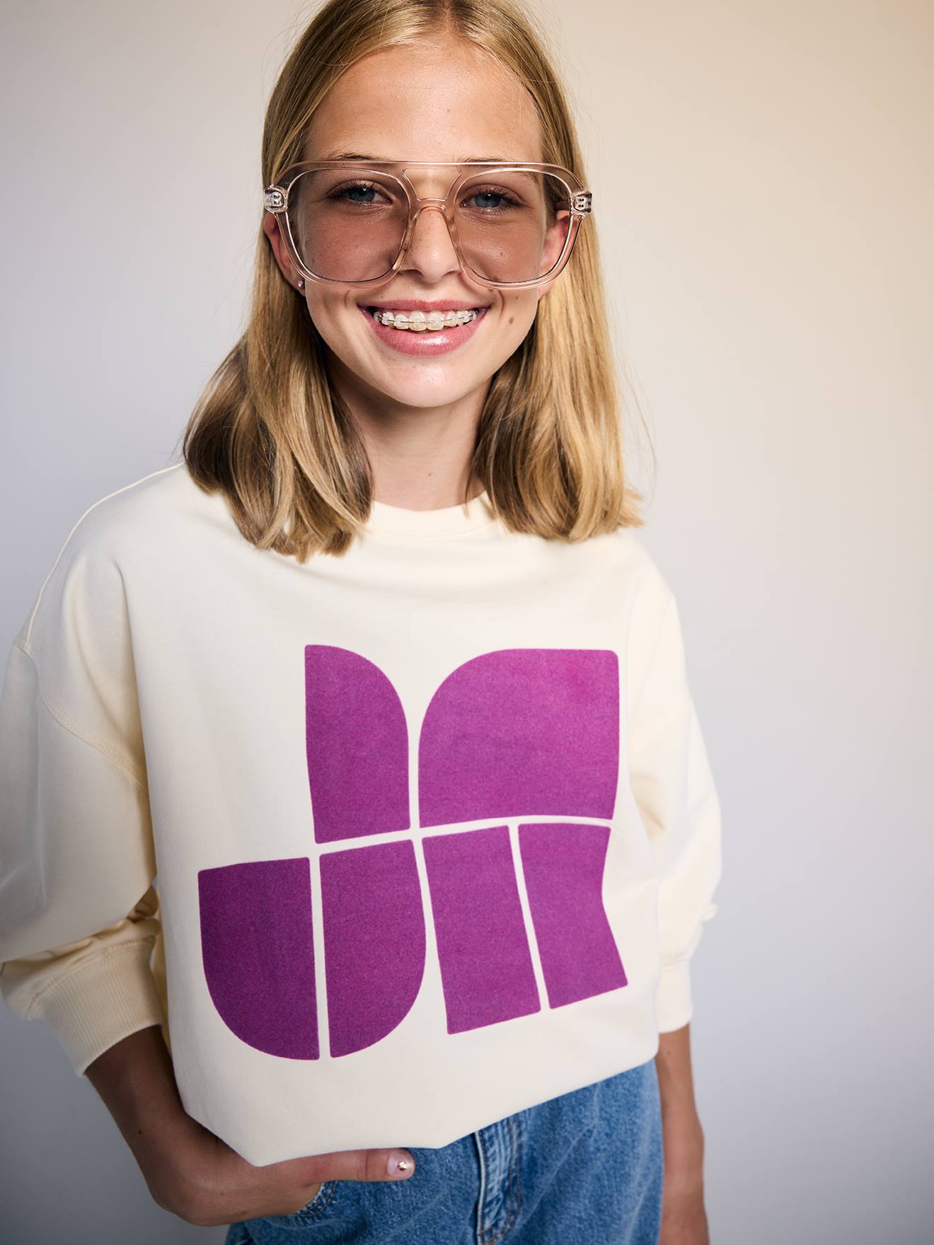 Sweater met print voor meisjes ecru