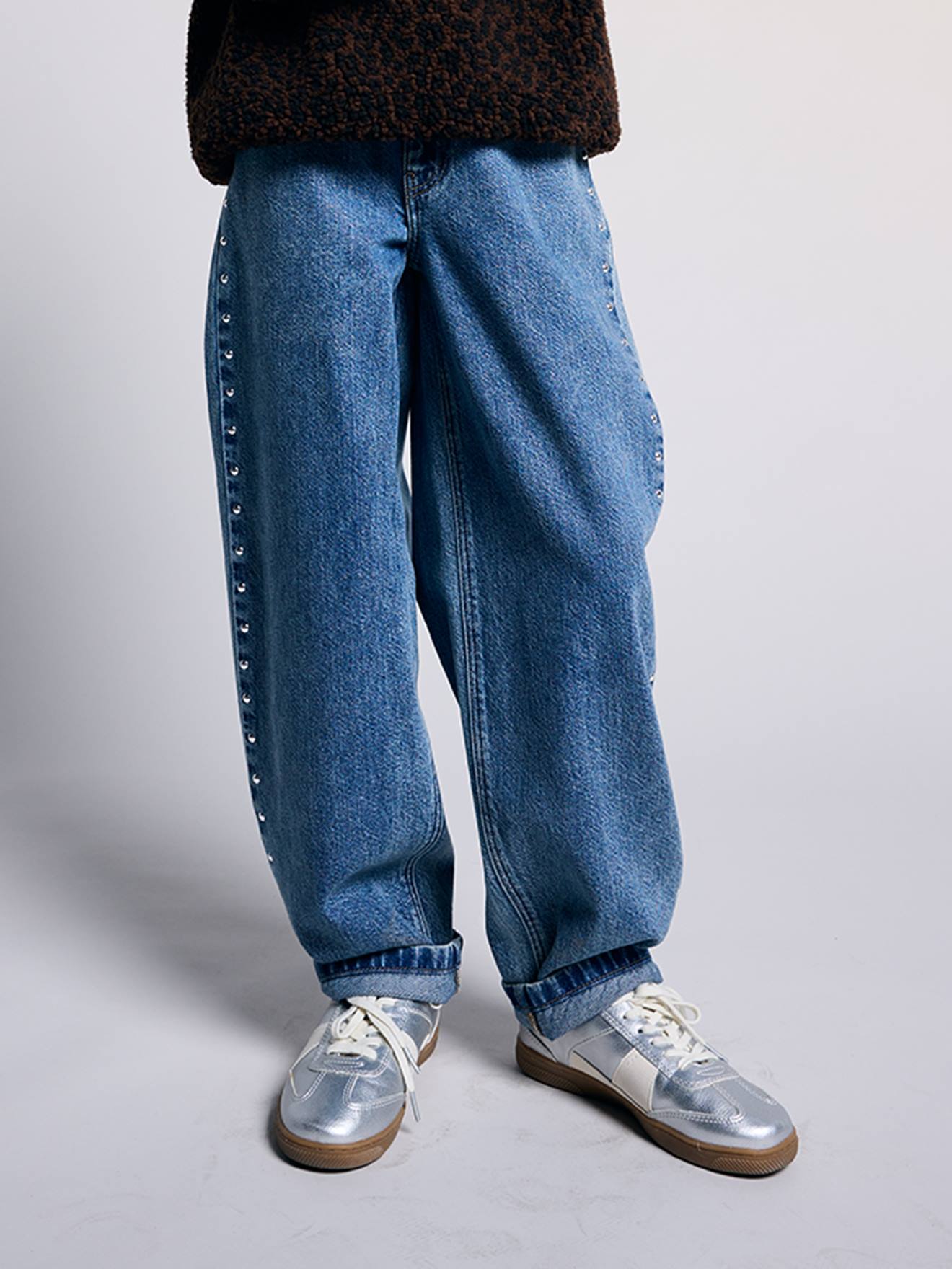 Ballonjeans voor meisjes middenblauw