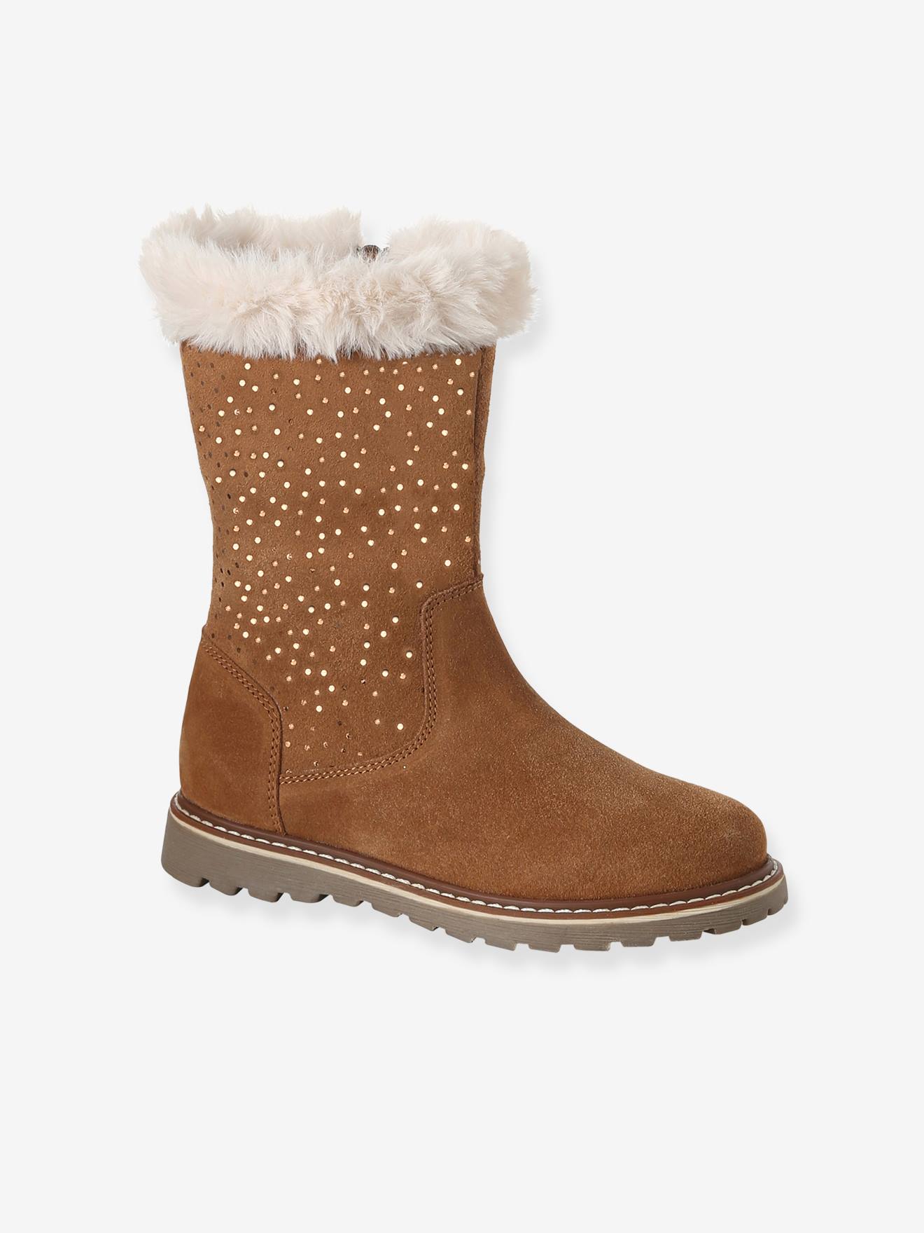 Leren meisjesboots met rits bruin
