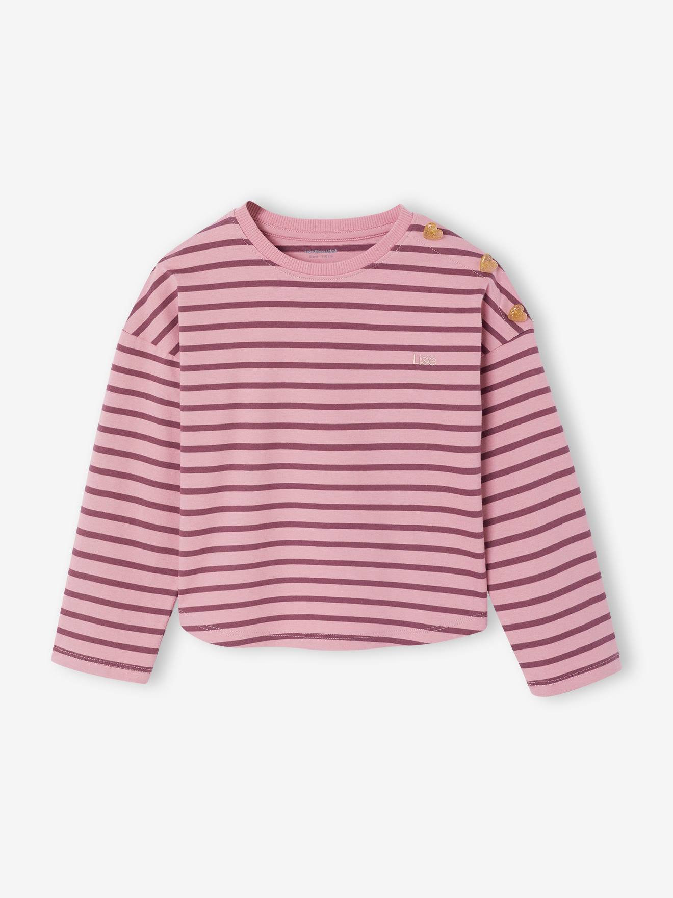 Meisjesshirt met strepen en lange mouwen zachtpaars