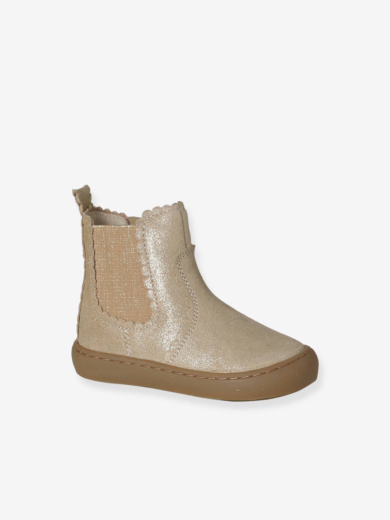 Chelsea boots met rits en elastiek van leer voor baby goudgeel