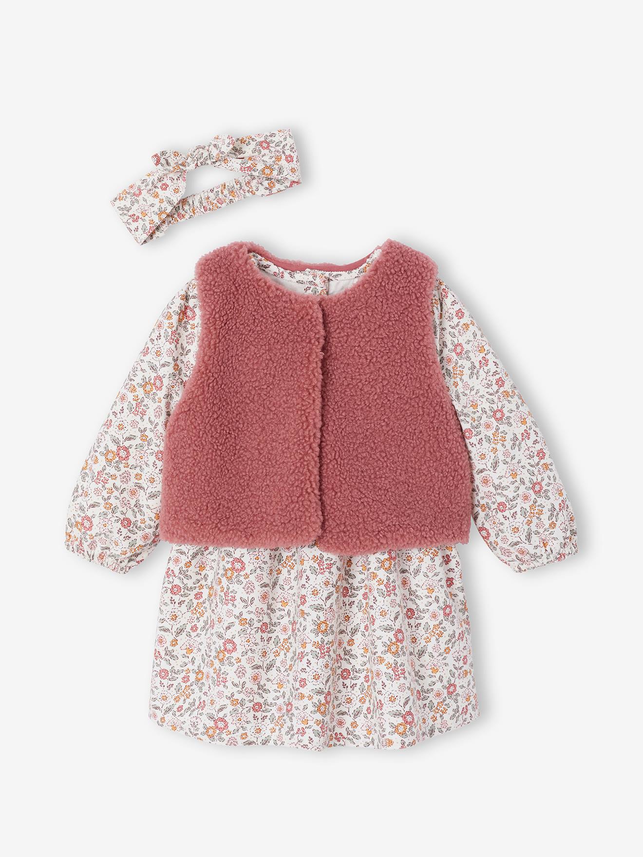 Babyset jurk + vestje + haarband oudroze