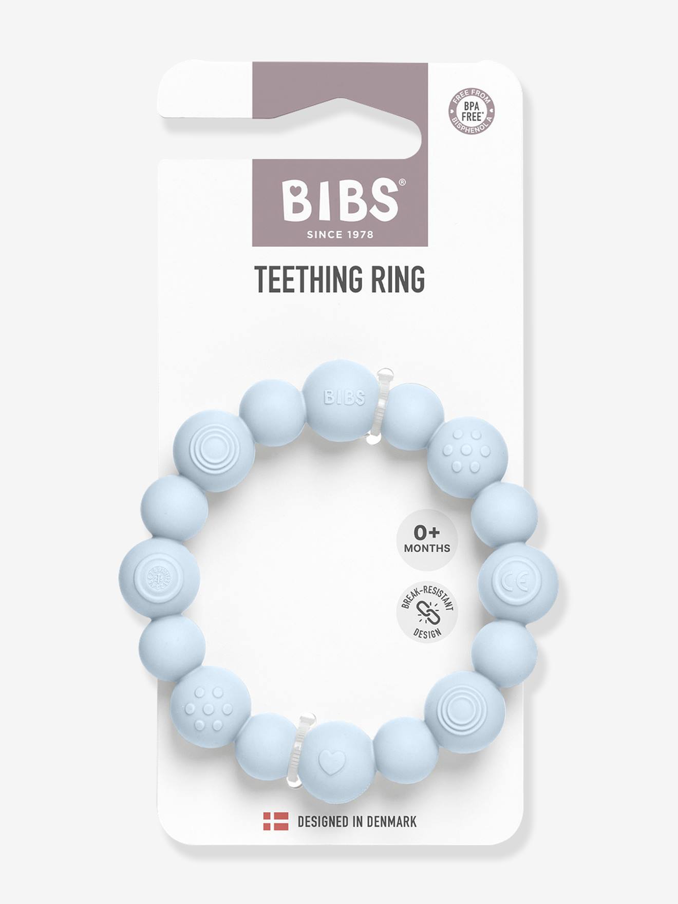 BIBS bijtring met kralen hemelsblauw