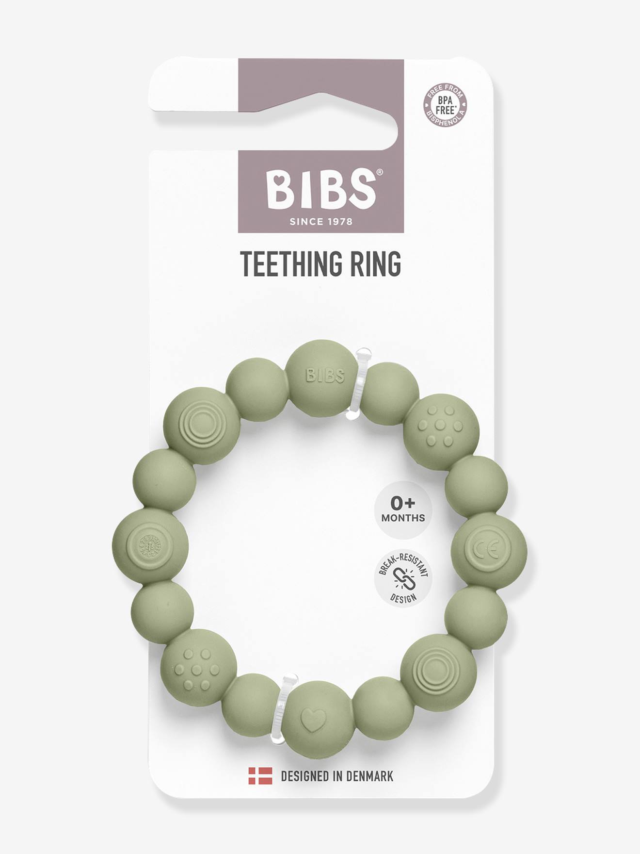 BIBS bijtring met kralen saliegroen