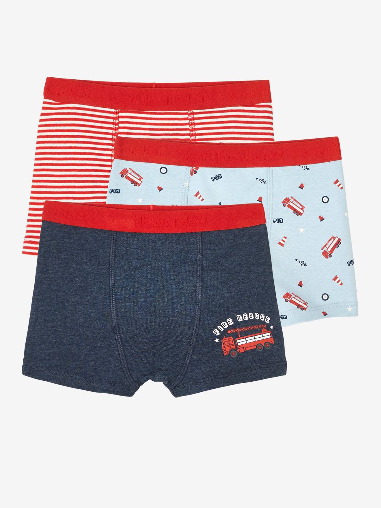 Set van 3 "brandweerman" boxers voor jongens Oeko-Tex® ivoor gestreept