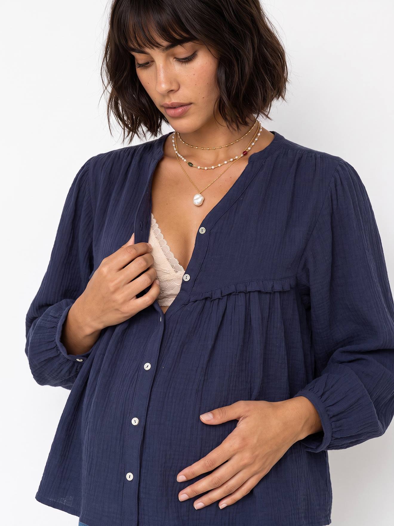 Zwangerschaps- en voedingsblouse leiblauw