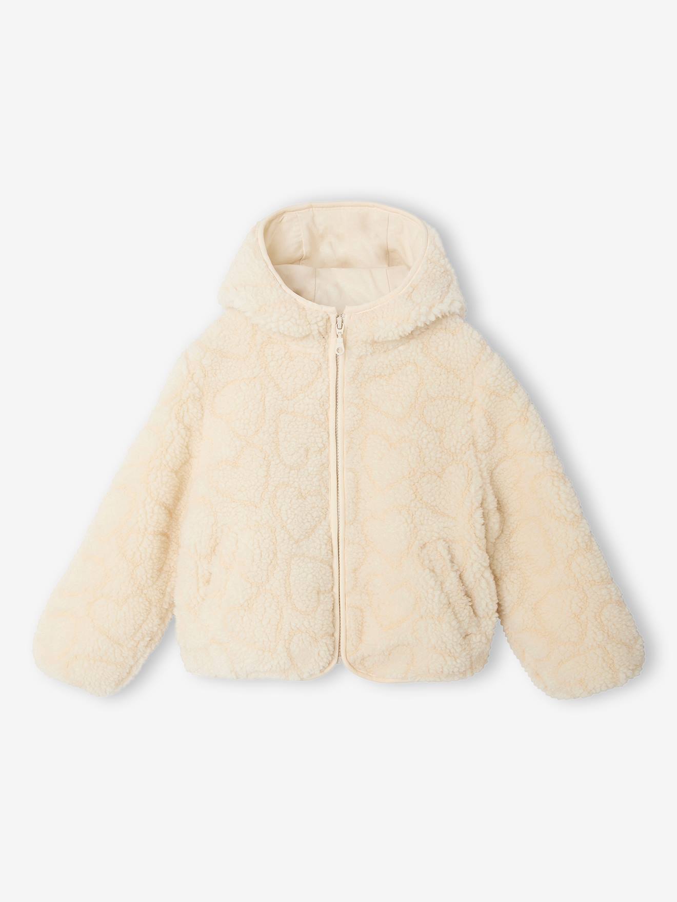Vest met luipaardprint en capuchon van sherpa meisje ecru