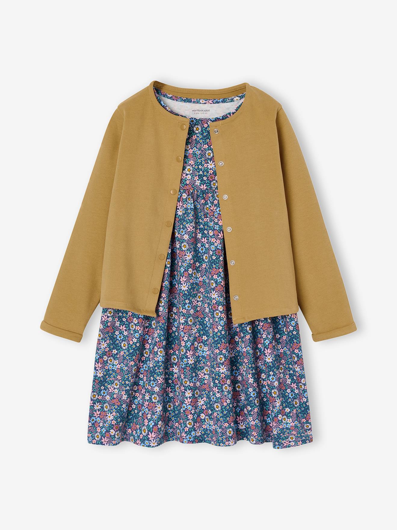 Set met vest en bloemenjurk meisje lichtgeel