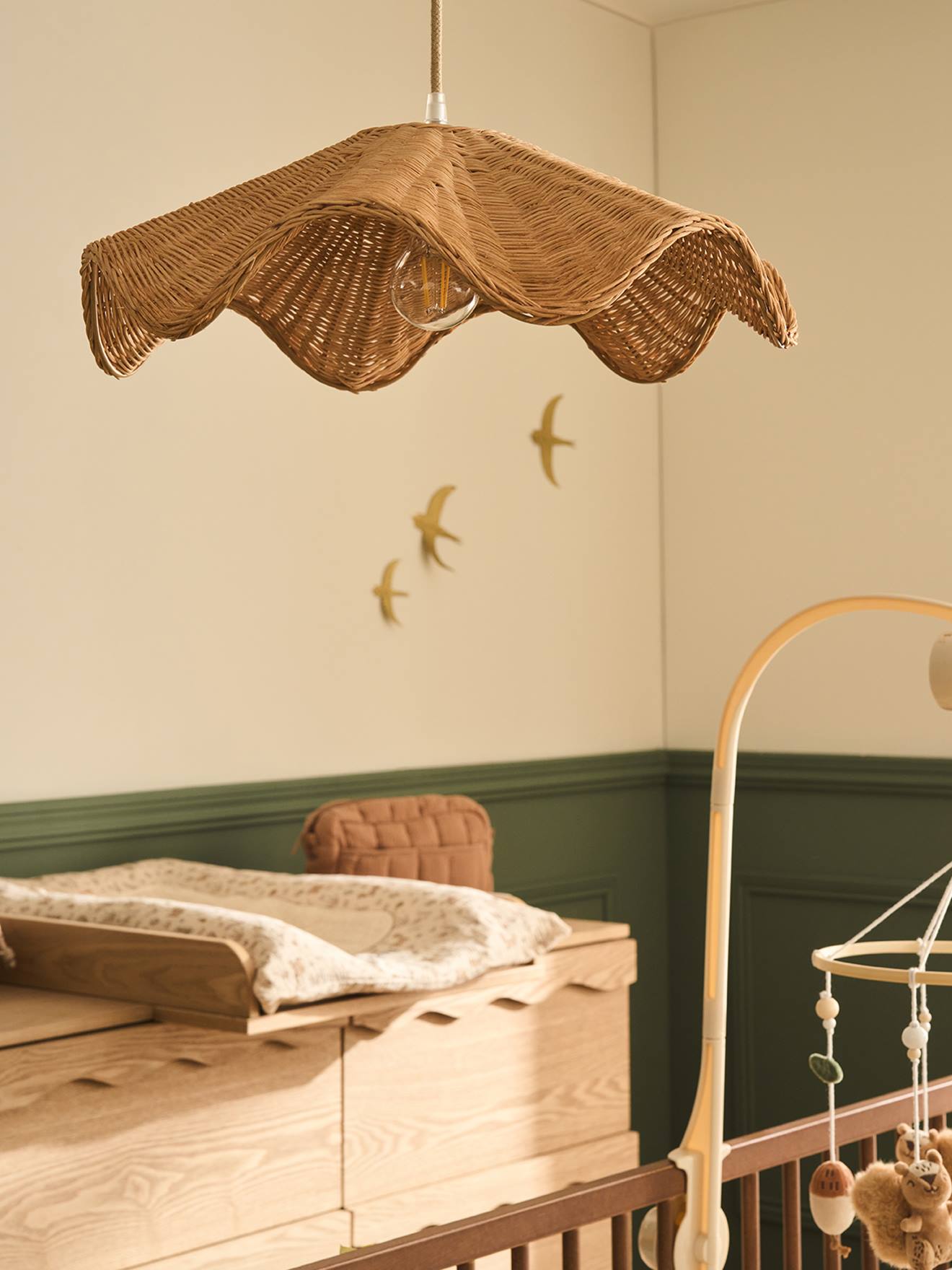 Rotan lampenkap met golfrand mokka