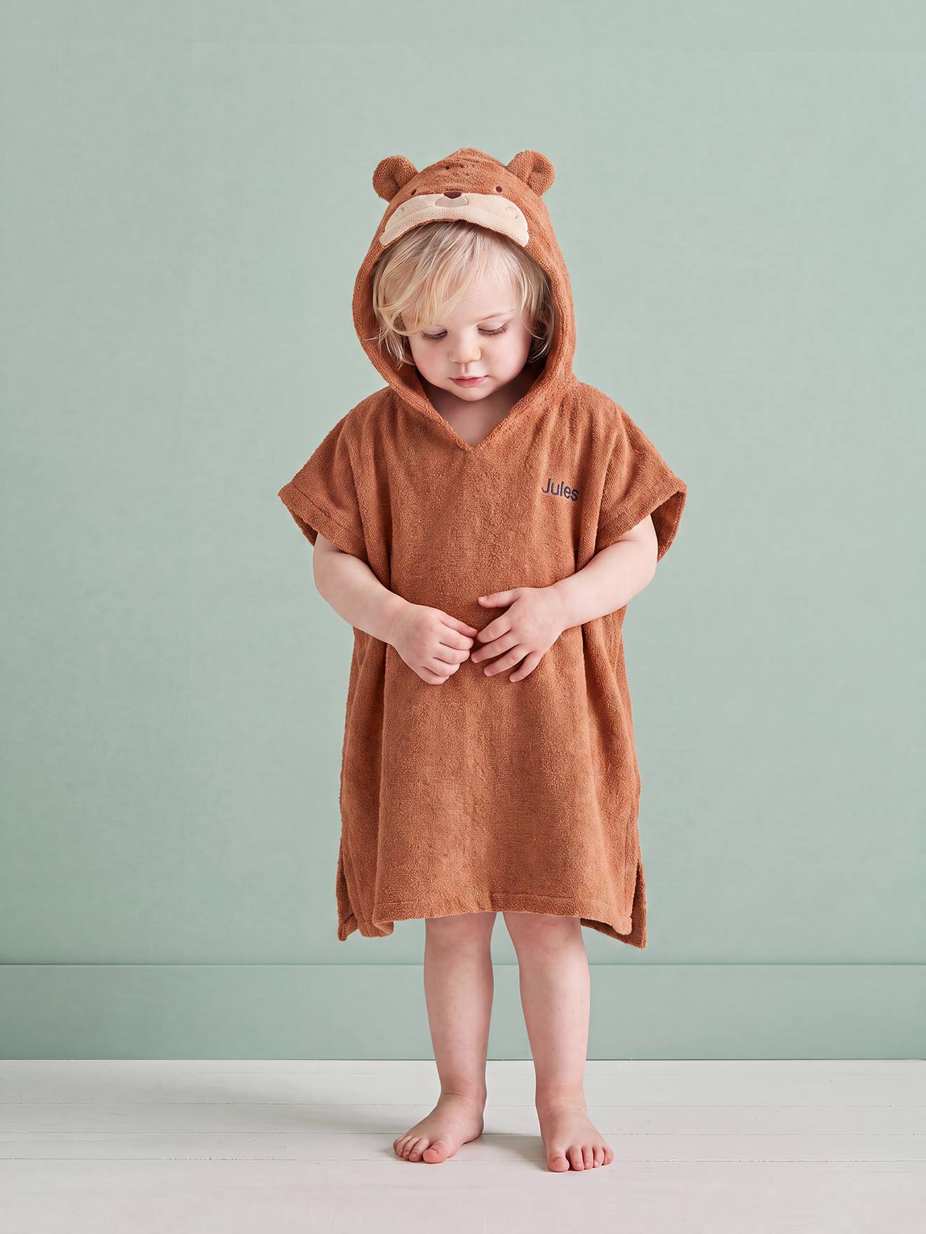 Badponcho baby van badstof egel roest