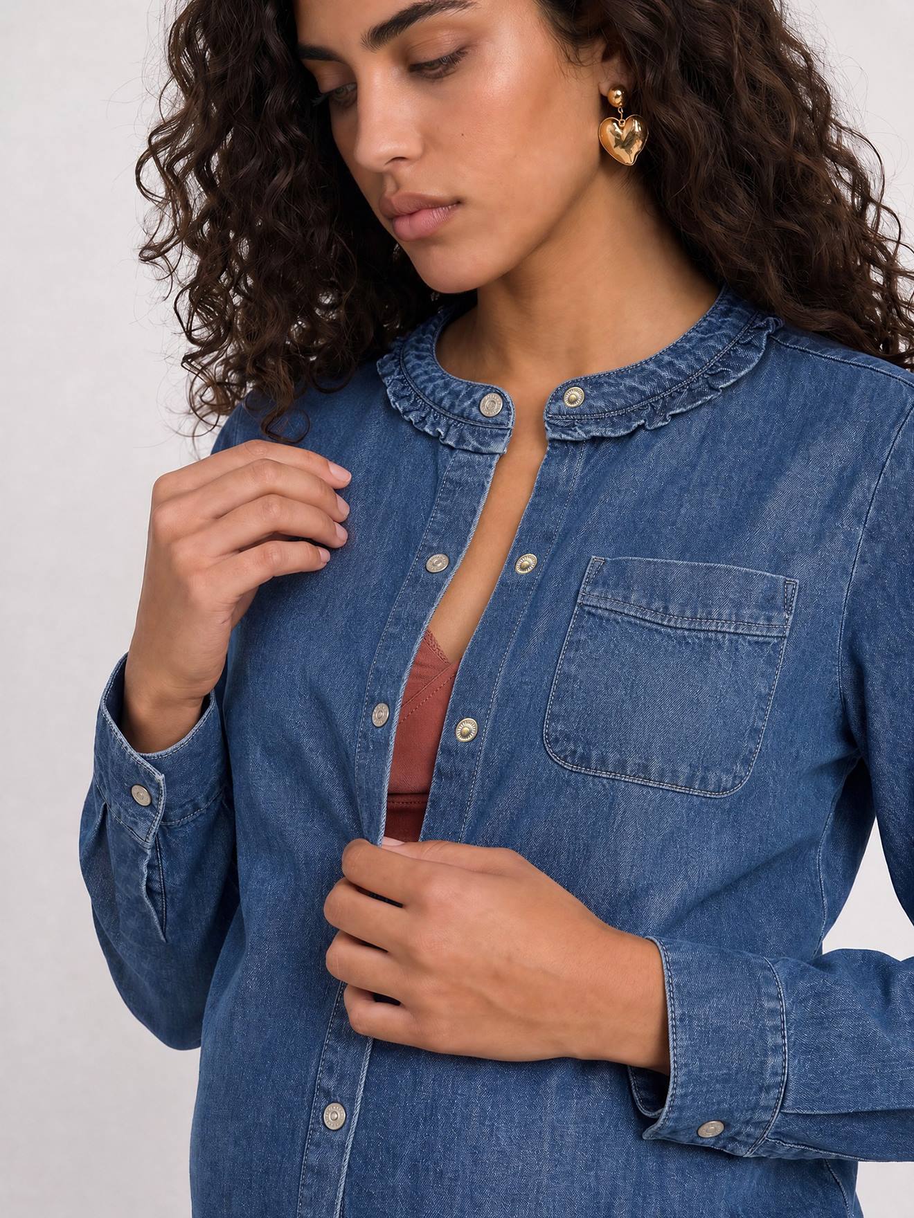 Denim zwangerschaps- en voedingsblouse middenblauw