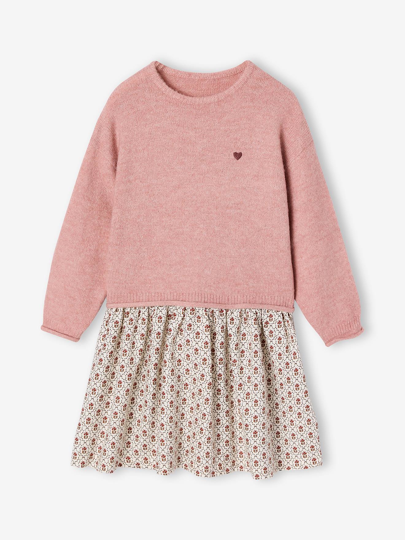 2-in-1 jurk met lange mouwen roze (poederkleur)
