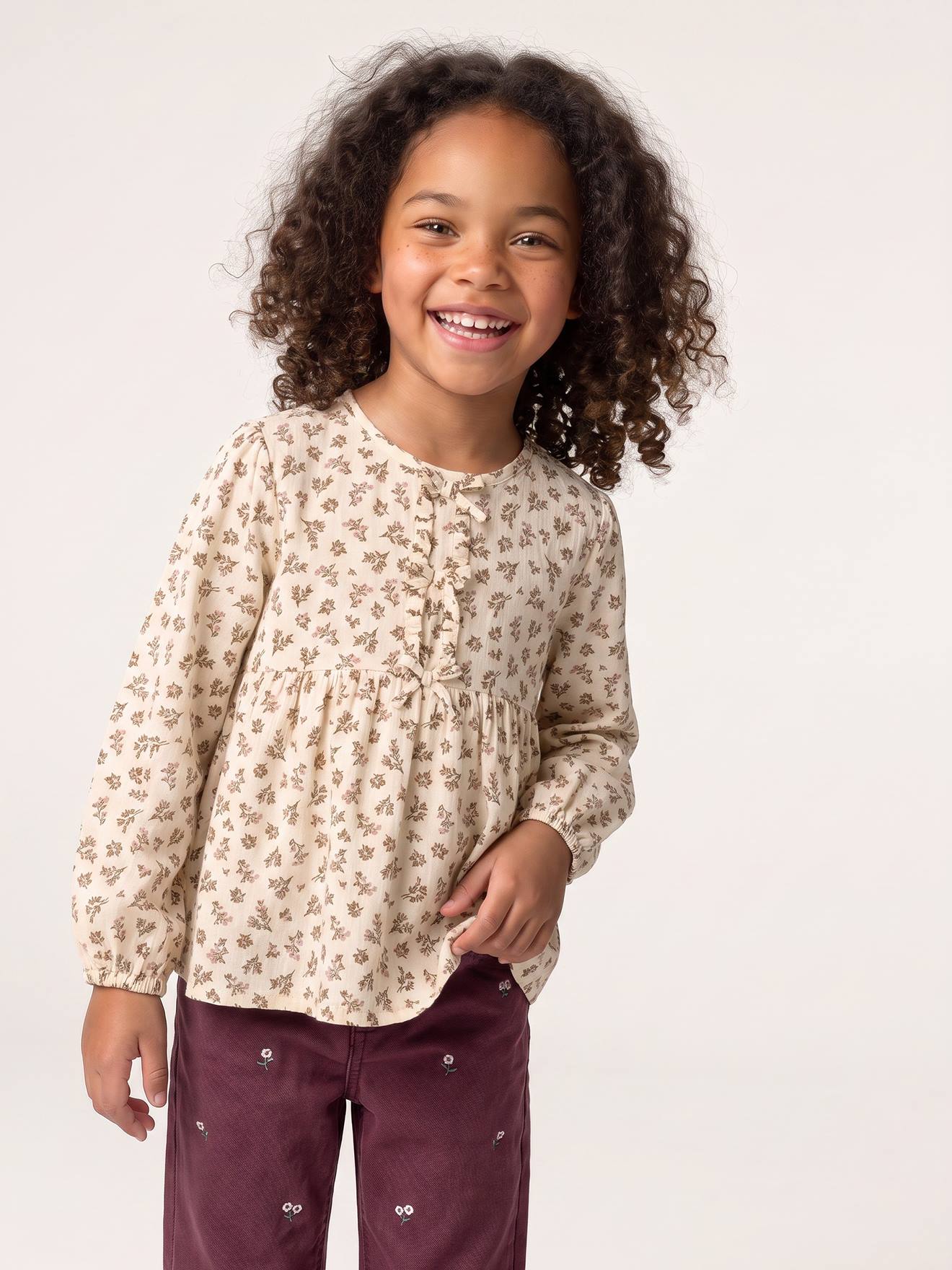 Meisjesblouse met lange mouwen ecru