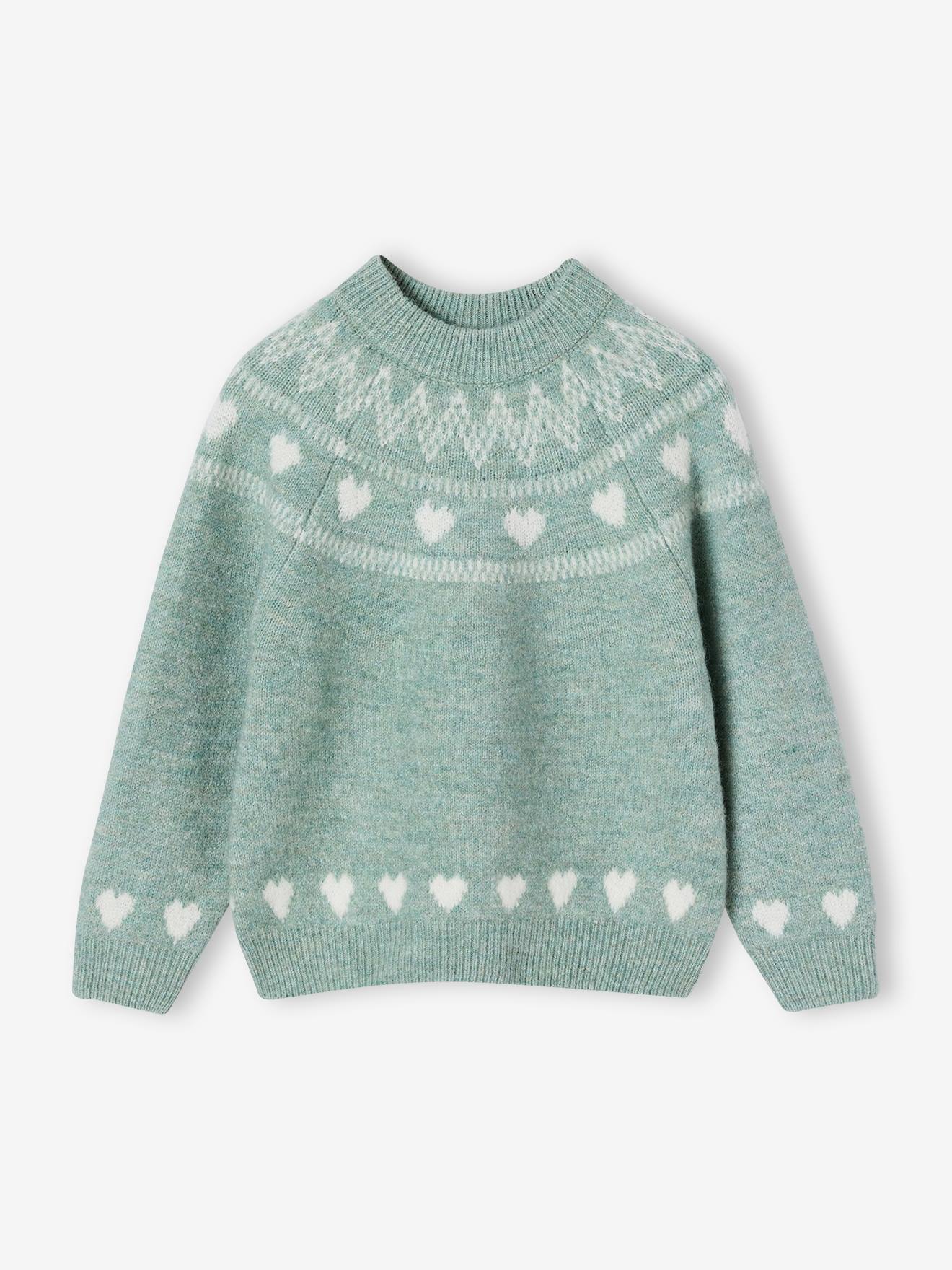 Jacquard trui met lange mouwen meisje saliegroen