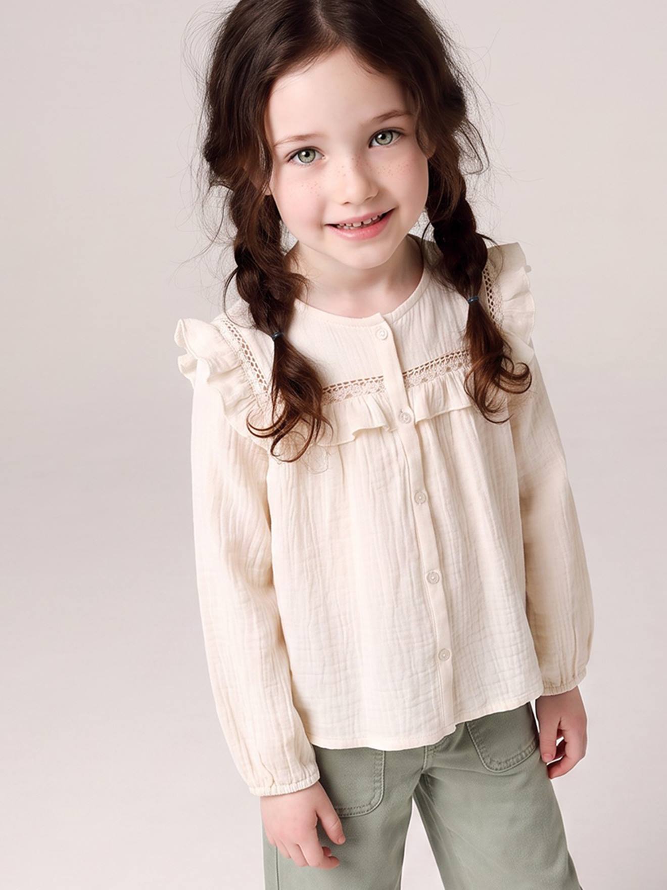 Blouse met lange mouwen voor meisjes vanille