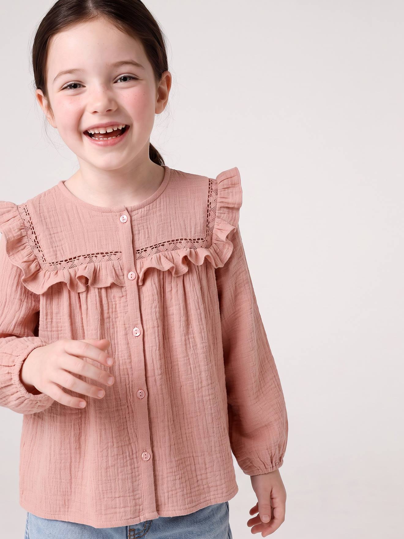 Blouse met lange mouwen voor meisjes roze (poederkleur)