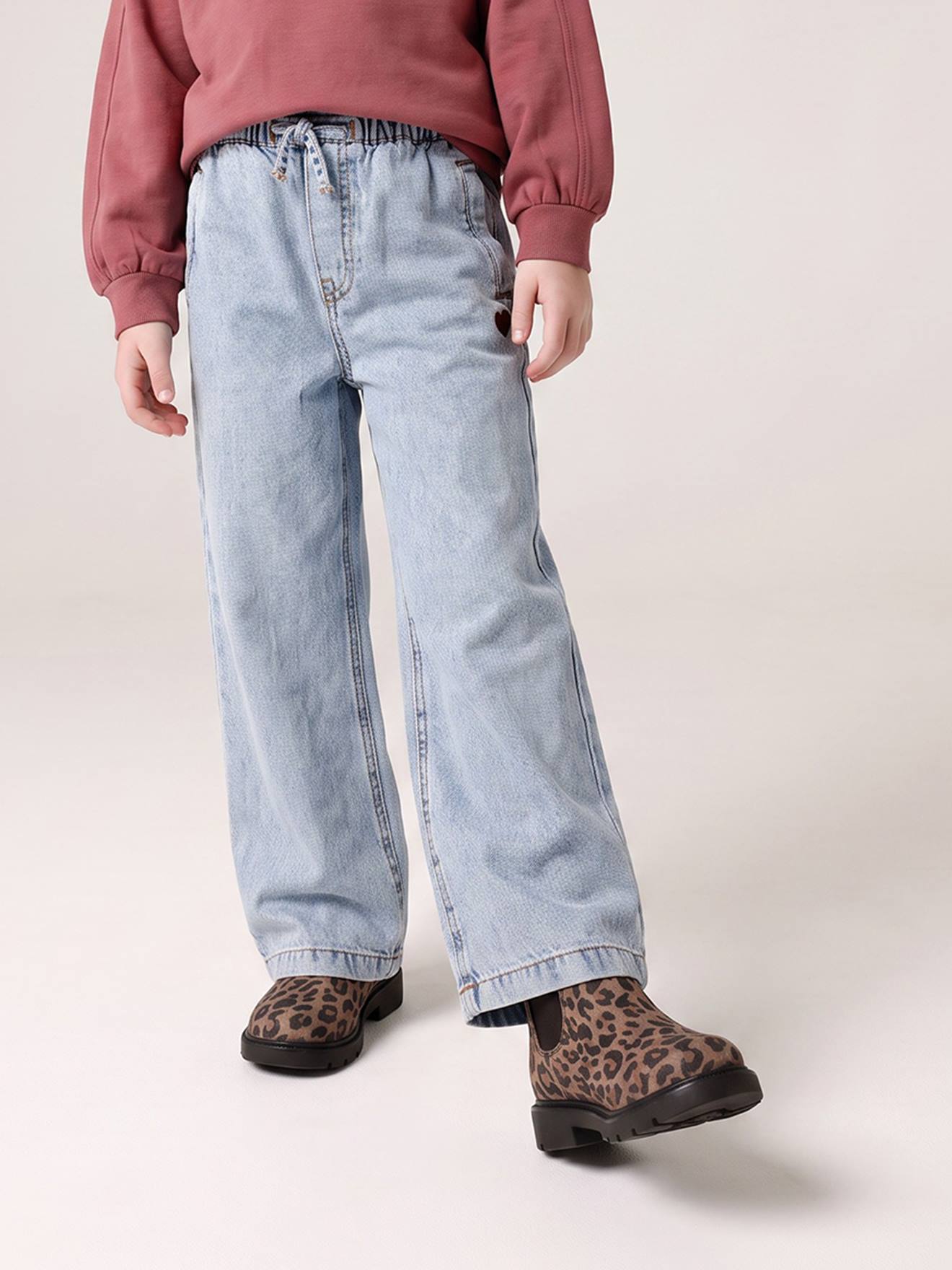 Wijde meisjesbroek gebleekt denim