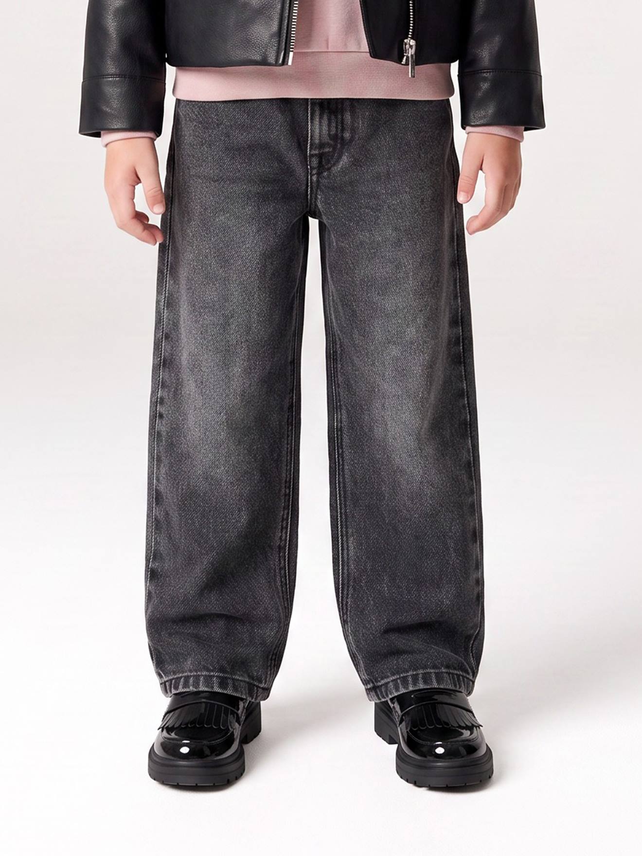 Mom jeans voor meisjes denimgrijs