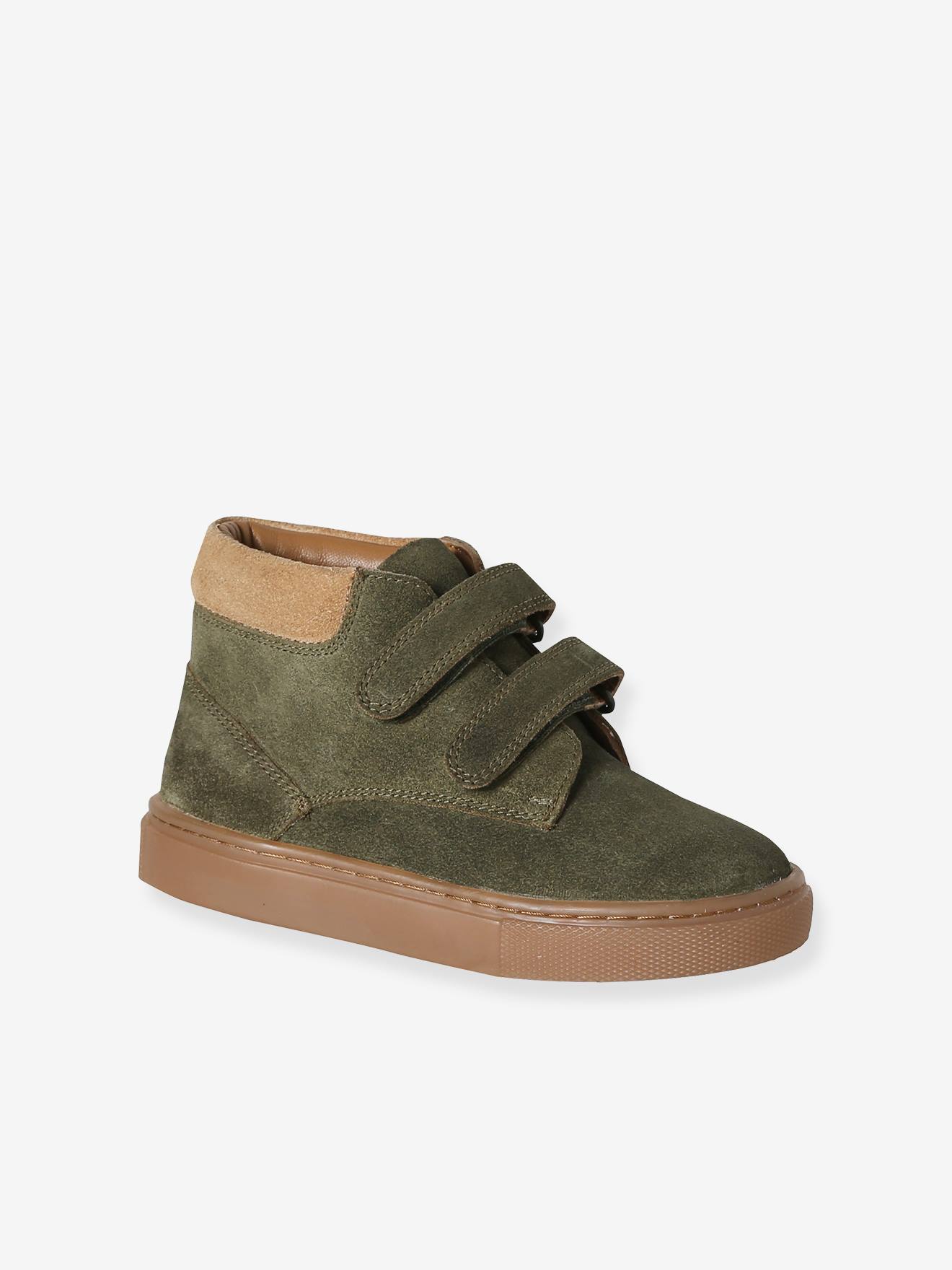 Halfhoge jongenssneakers in gekrast leer kaki