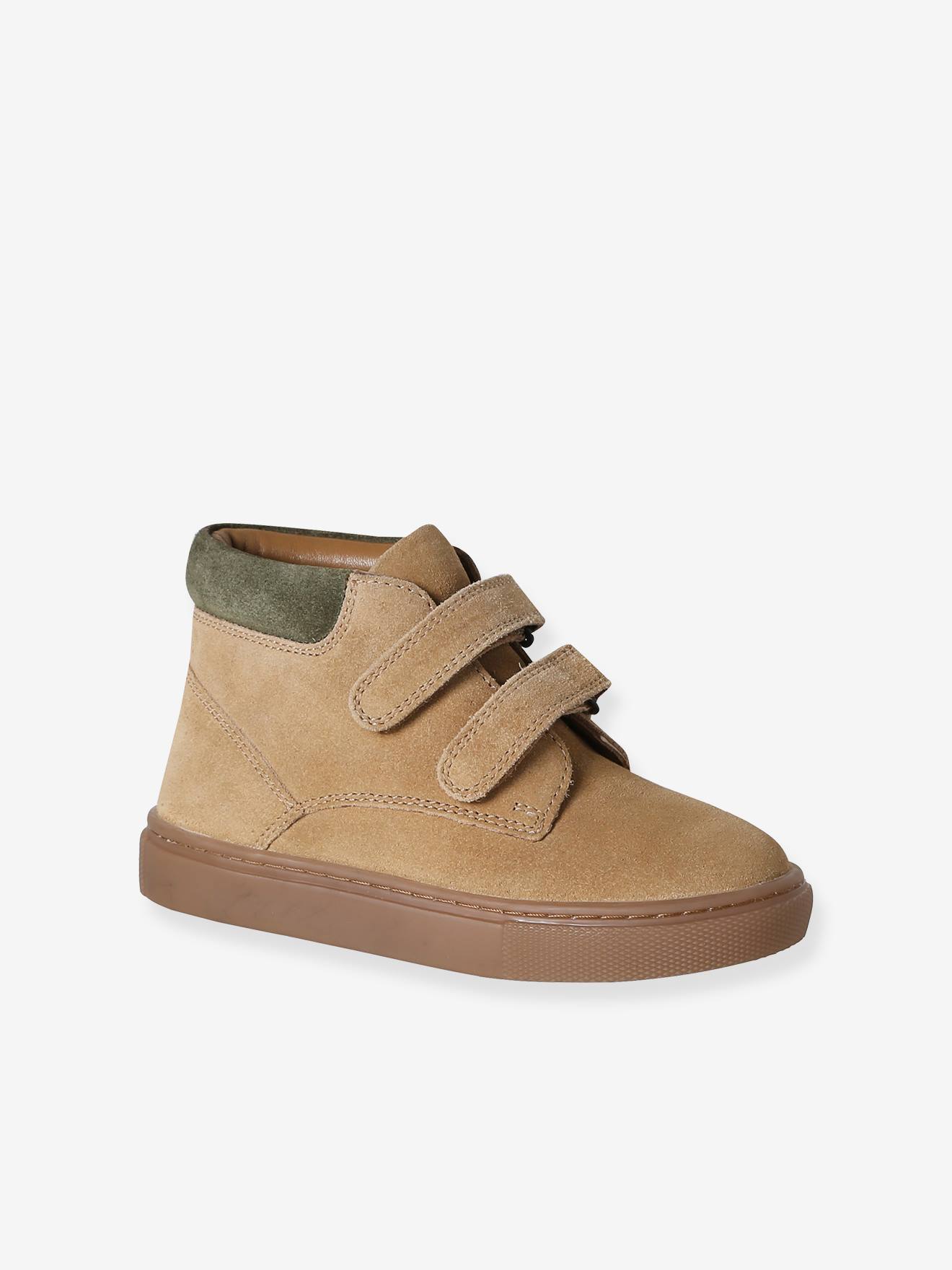 Halfhoge jongenssneakers in gekrast leer beige