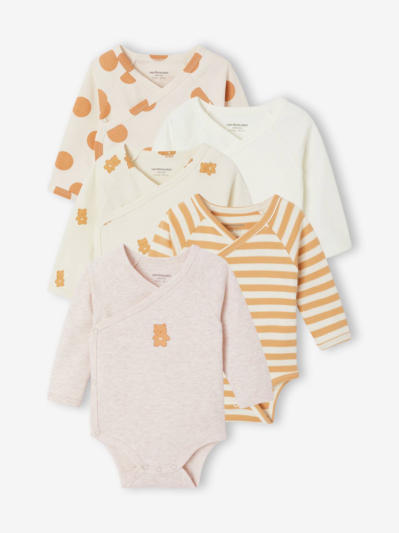Set van 5 newborn rompertjes beige
