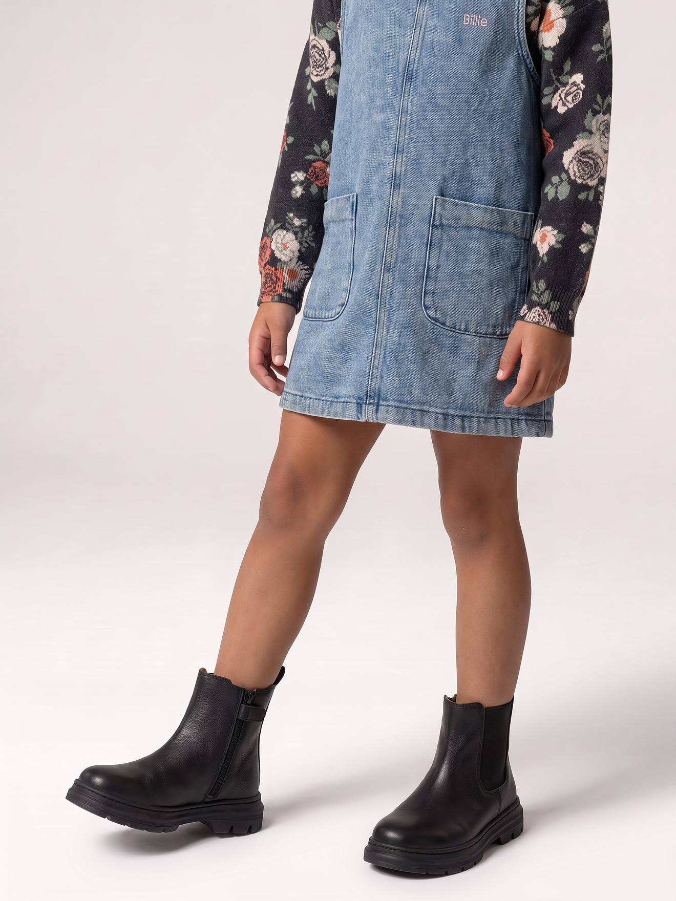 Boots voor meisjes van leer, elastisch en met rits zwart