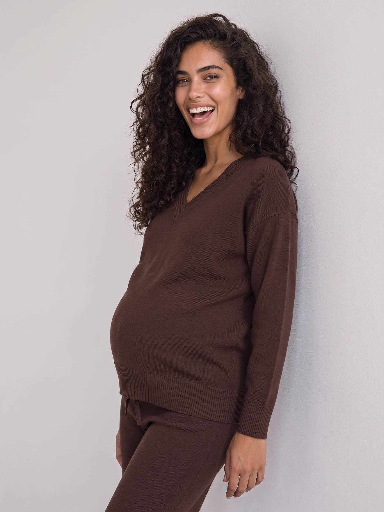 Zwangerschapsset met broek chocoladebruin
