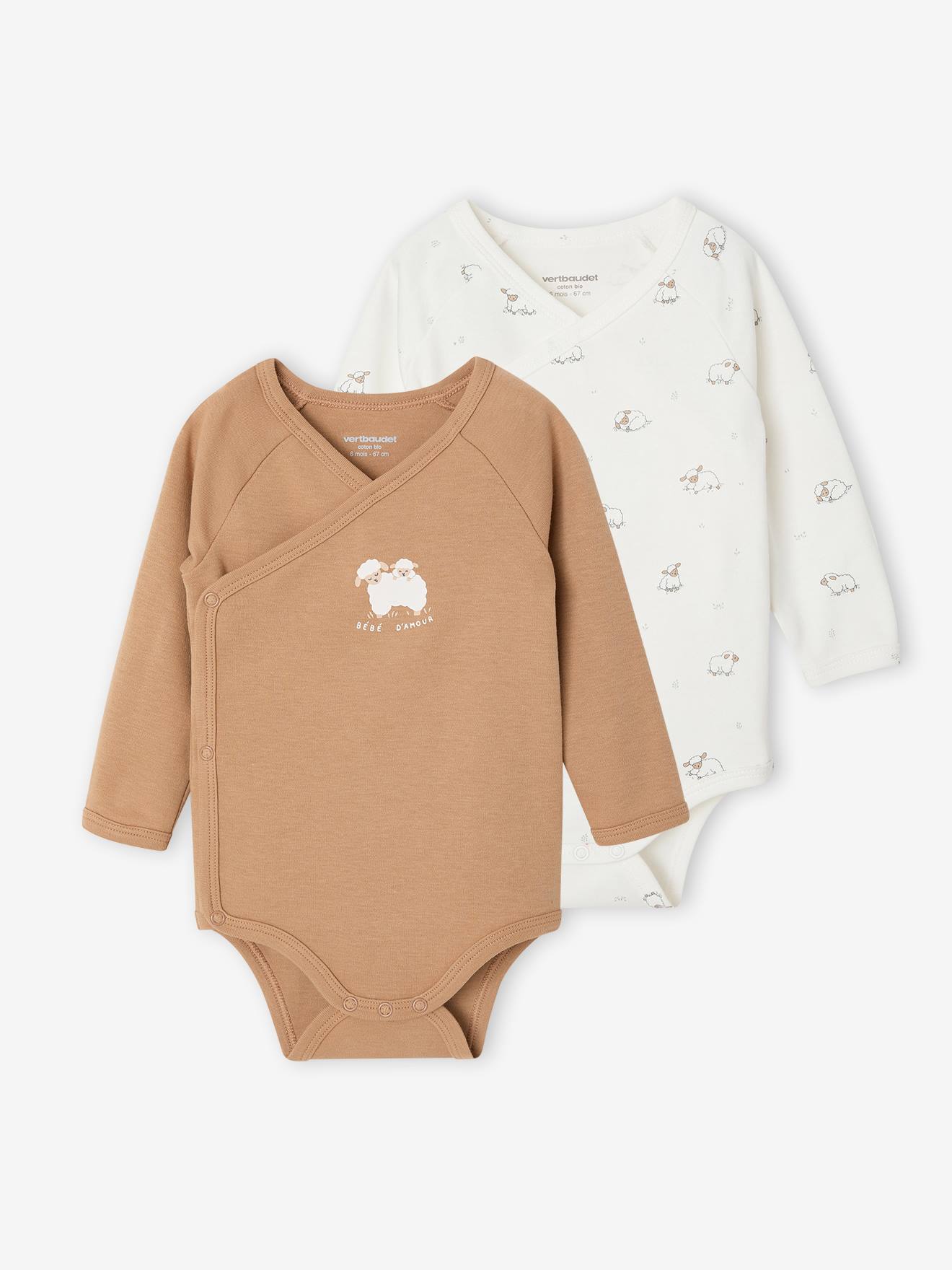 Set van 2 babyrompertjes met lange mouwen cappuccino