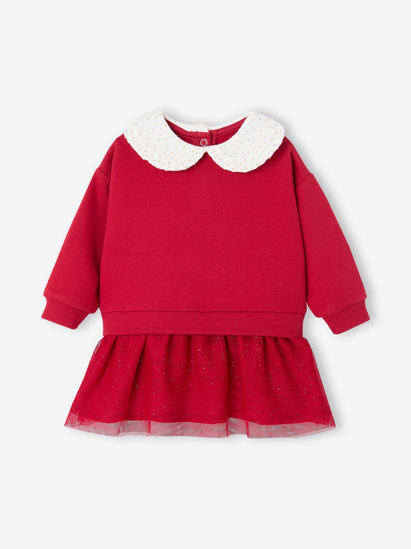 Jurk babymeisje van twee materialen rood